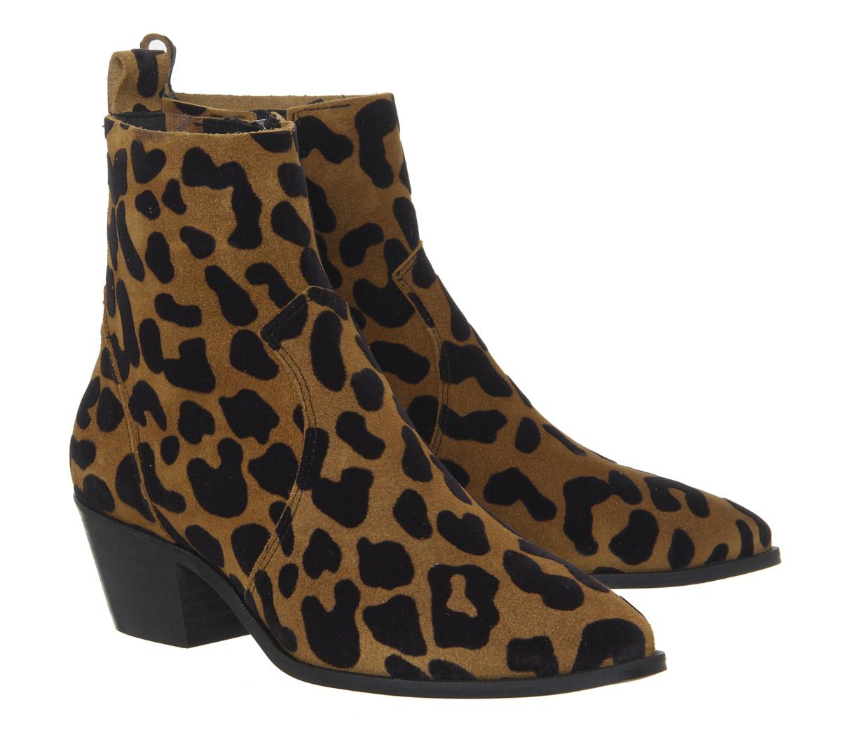 Office Auburn High Cut Unlined Boots Leopard Flocked Suede - Ankle Boots