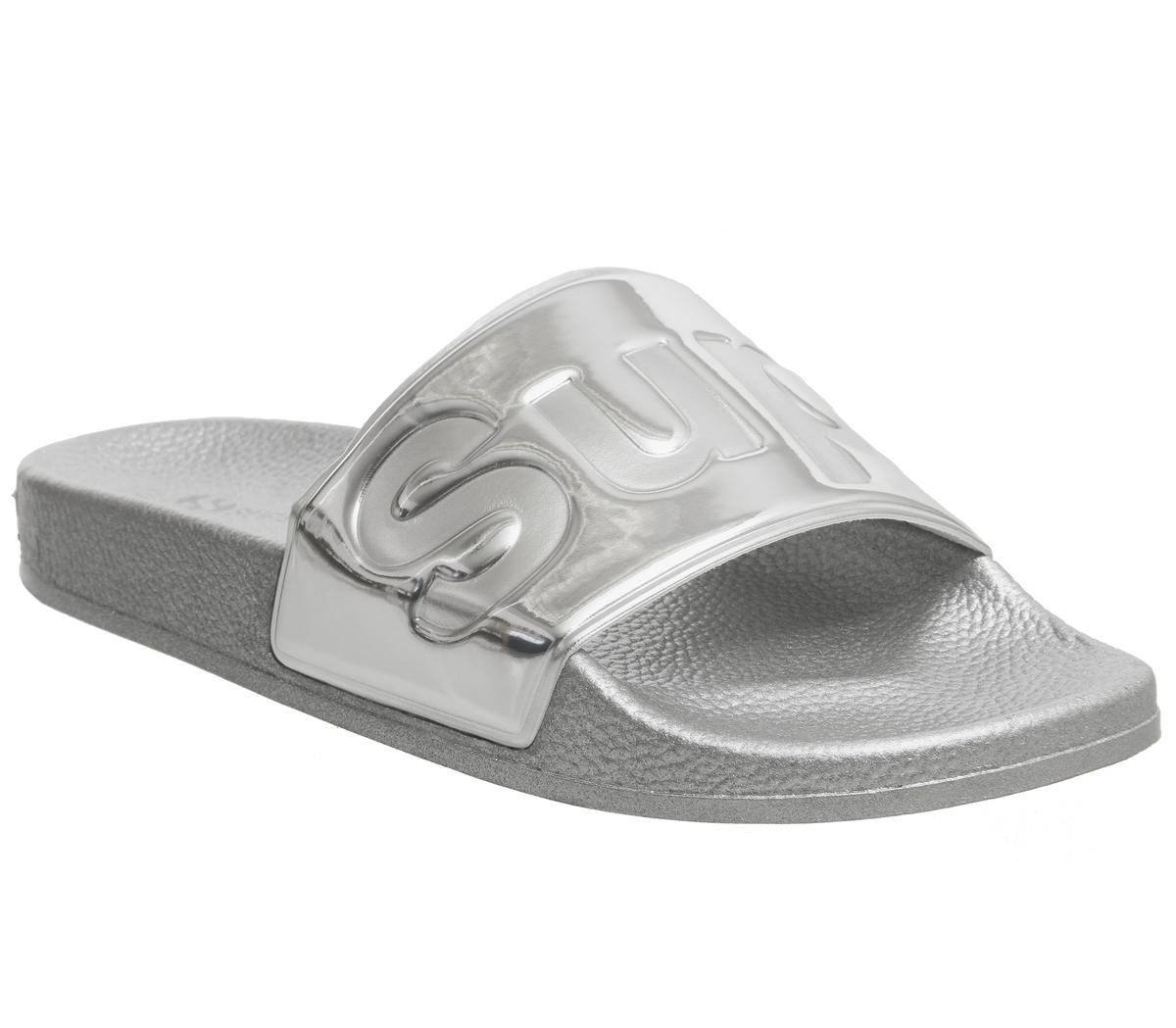 superga silver slides