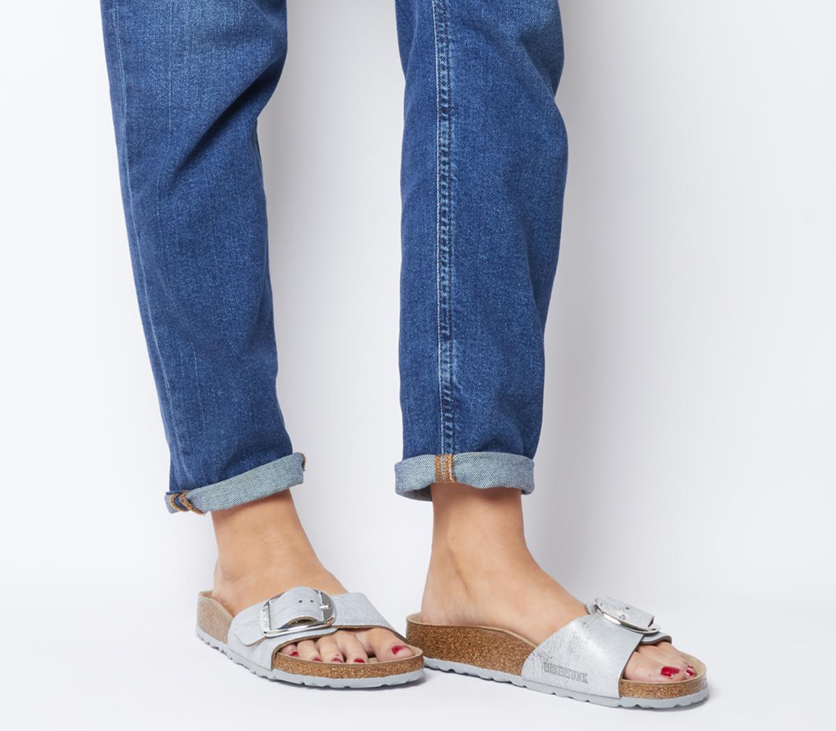 Birkenstock madrid big buckle washed metallic blue silver Clearance