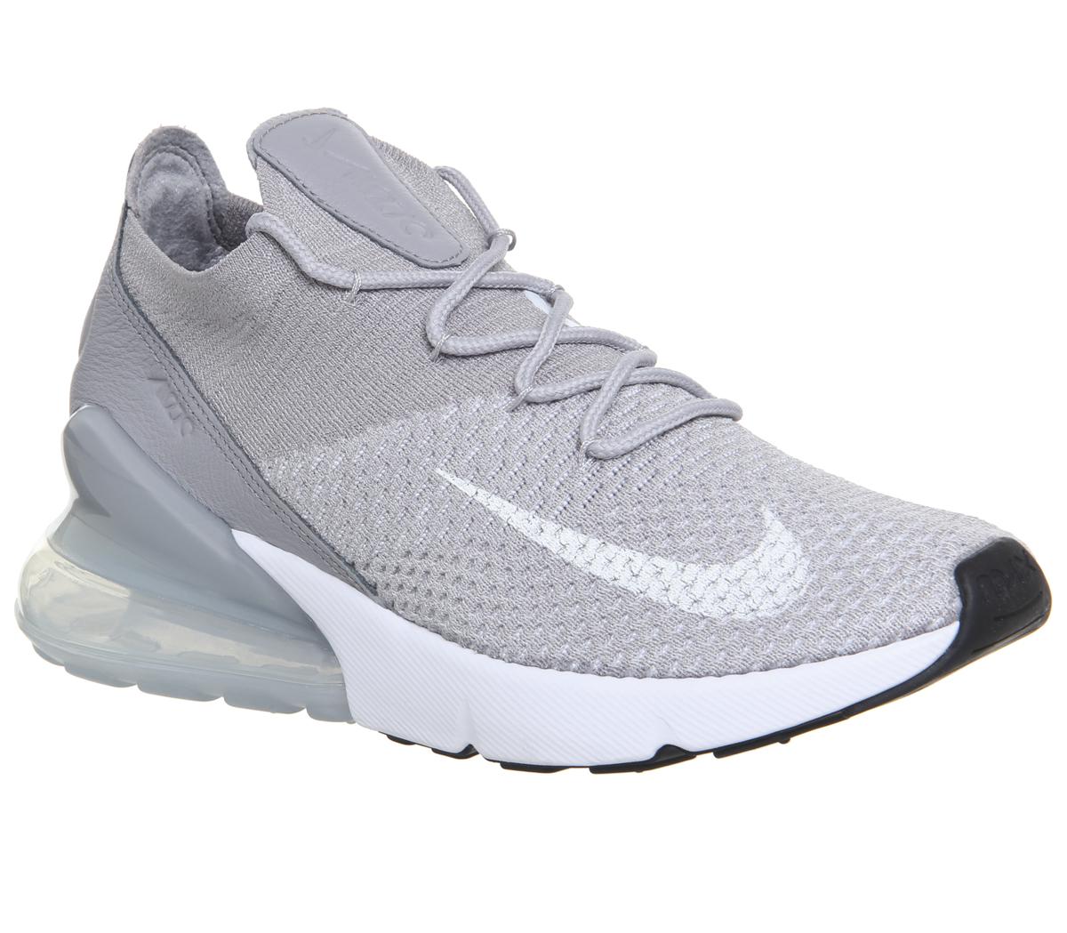 Nike Air Max 270 Flyknit Trainers Atmosphere Grey White Pure Platinum -  Hers trainers