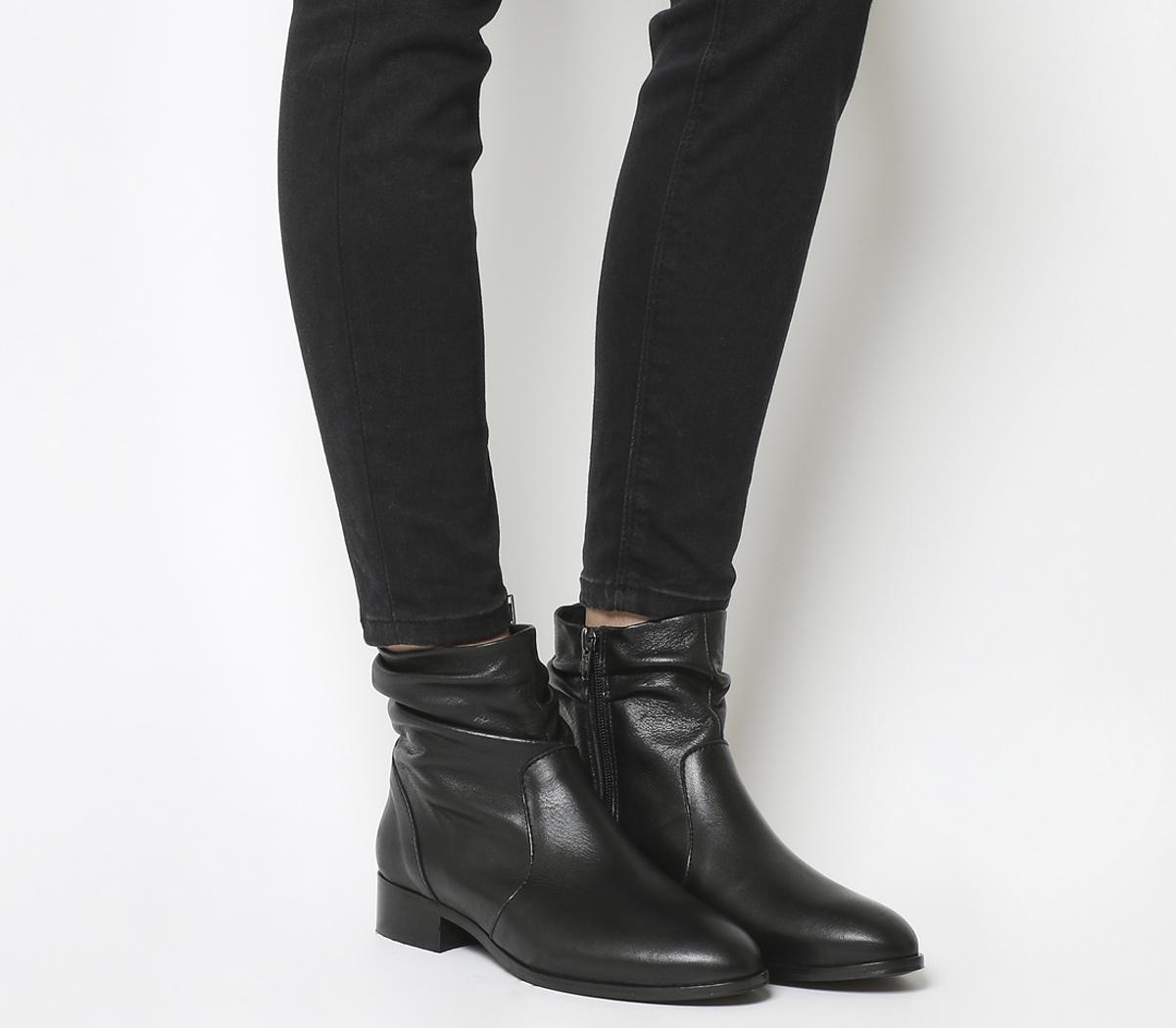 black ruched ankle boots