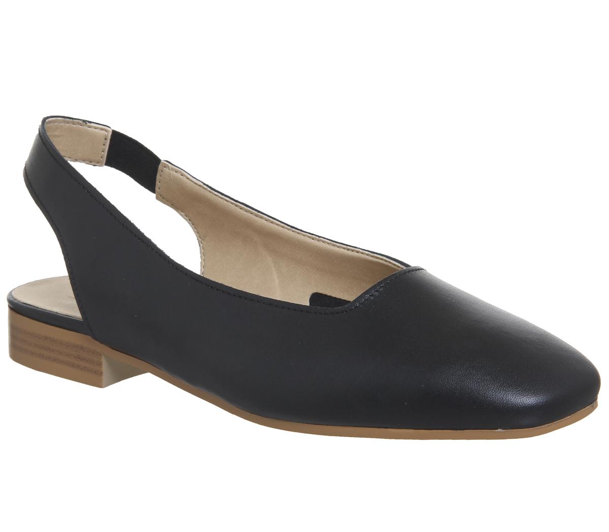 Office Fluke Square Toe Slingback Flats Black Leather - Flat Shoes for Women