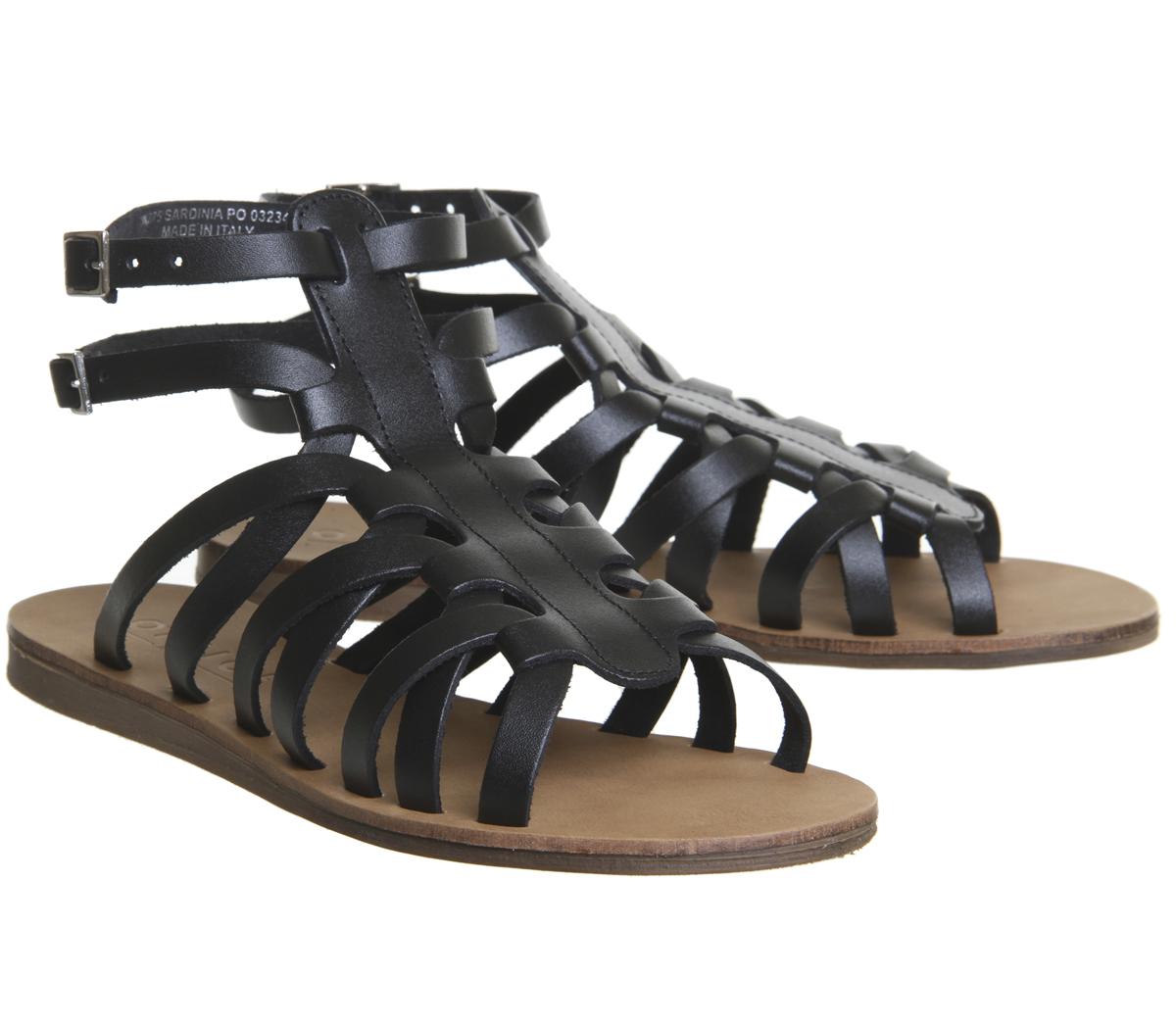 Office Sardinia Gladiator Sandals Black Leather Natural Sole - Women’s ...