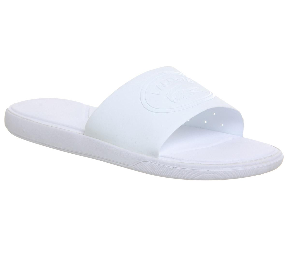 lacoste white sliders