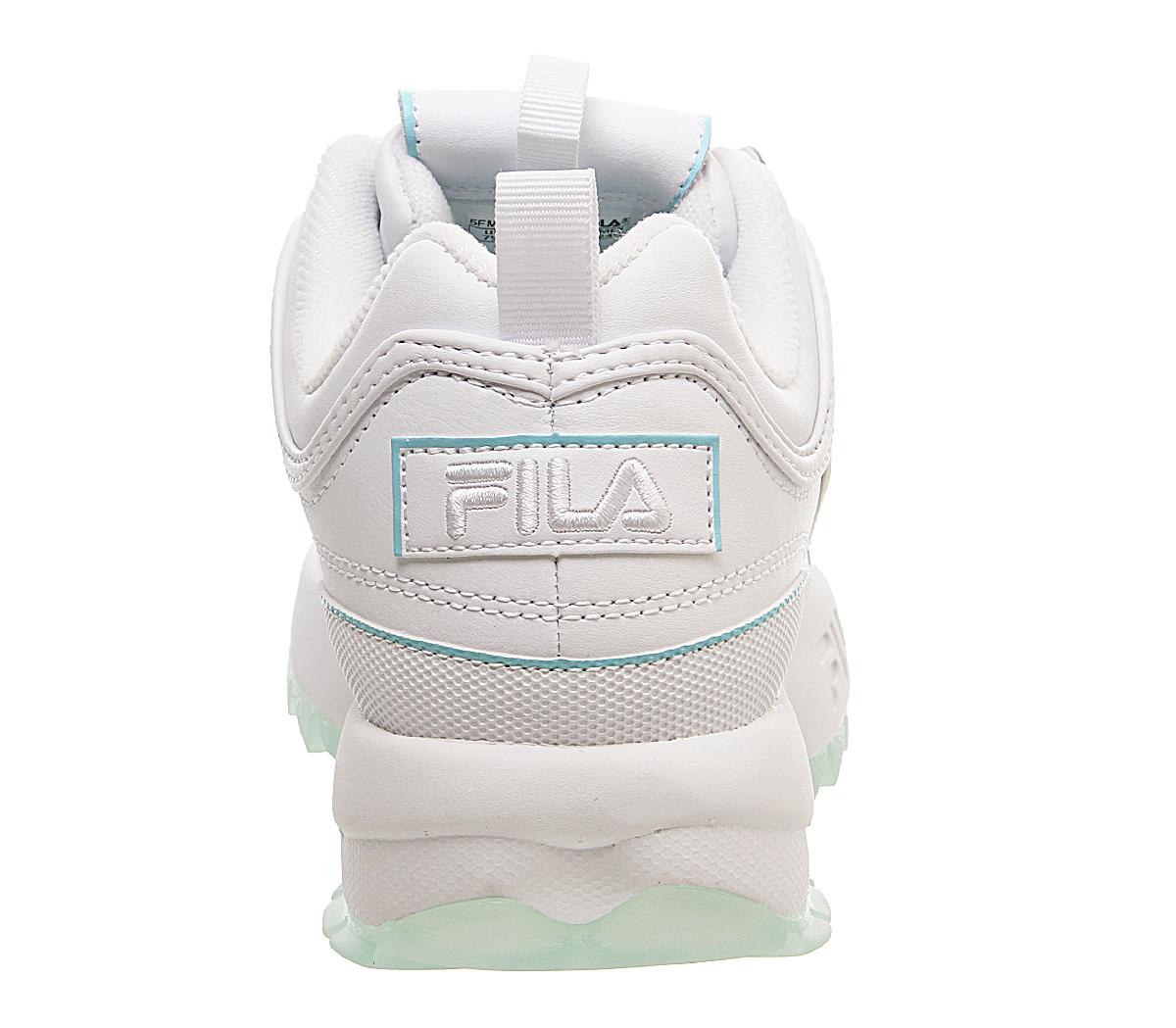 fila disruptor ii trainers in white with ice blue sole