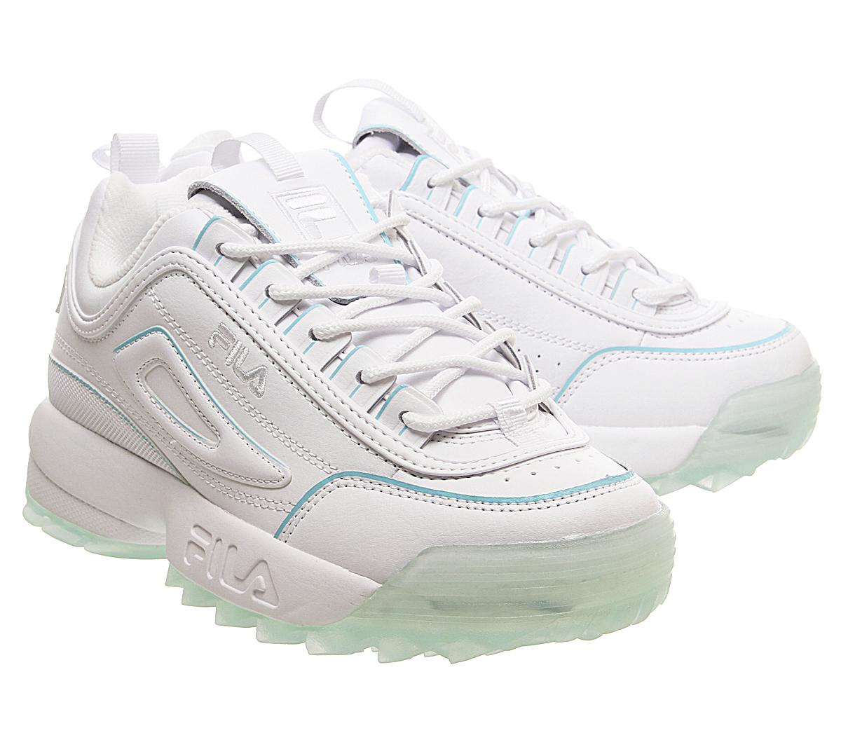 fila disruptor ii trainers in white with ice blue sole