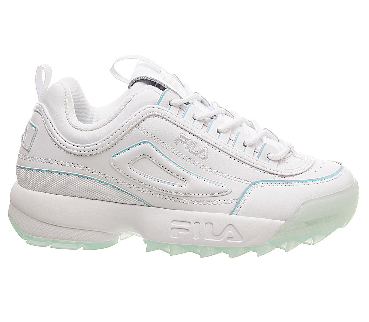 fila disruptor ii trainers in white with ice blue sole