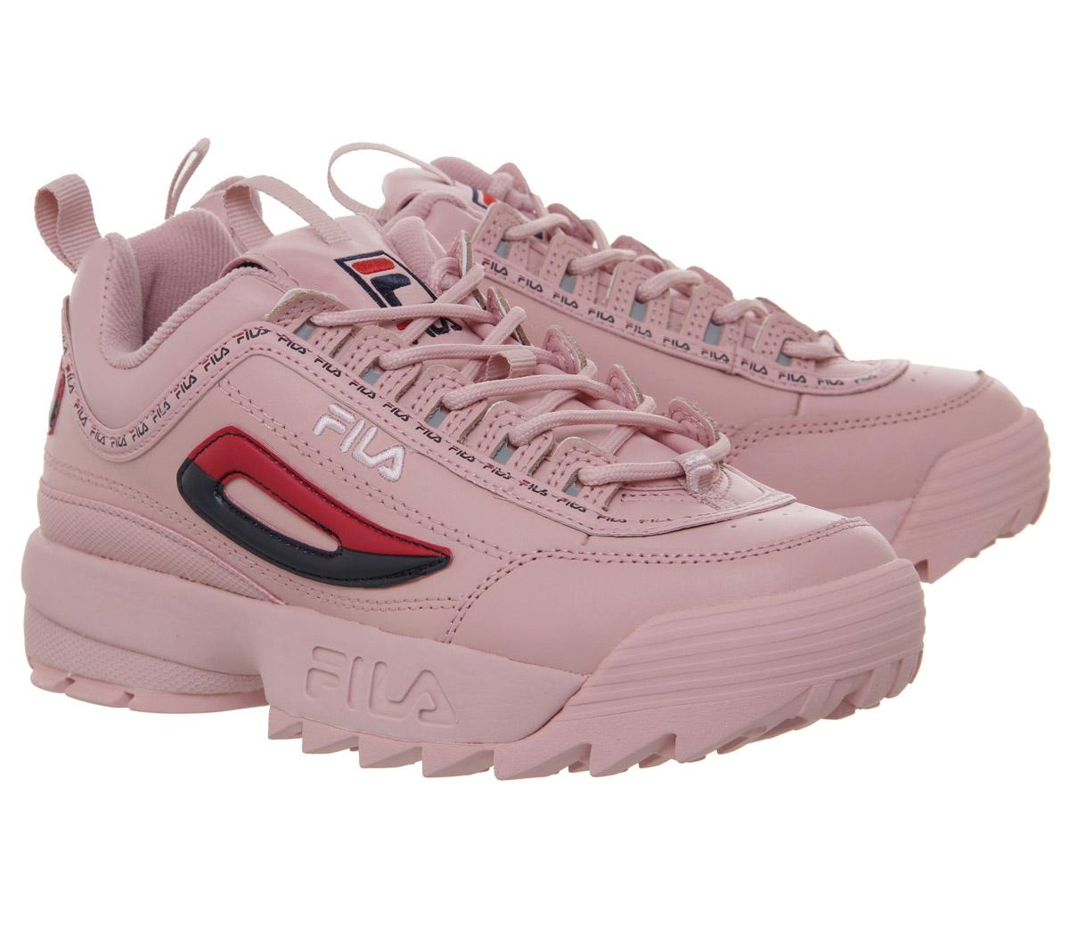 Fila Disruptor II Trainers Pink Shadow Fila Navy Red - Hers trainers