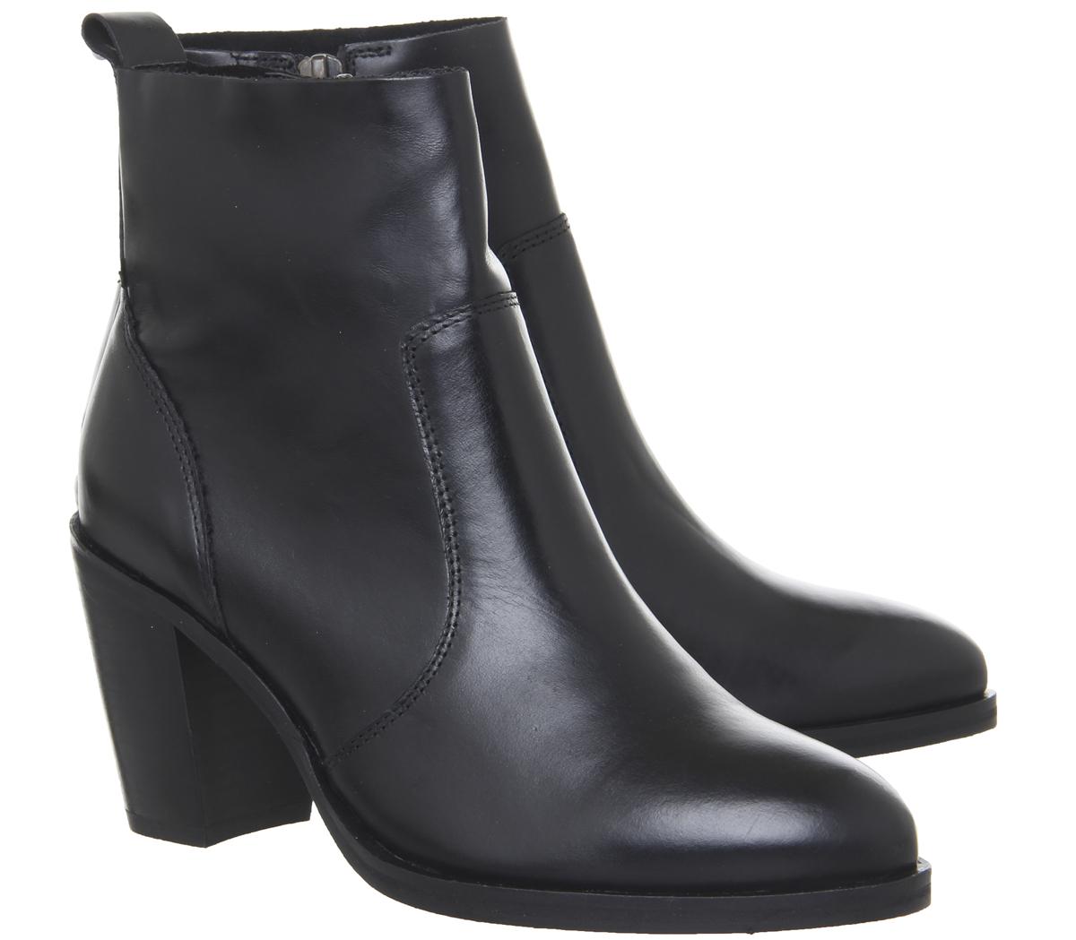 Office Aberdeen Unlined Block Heel Boots Black Leather - Ankle Boots