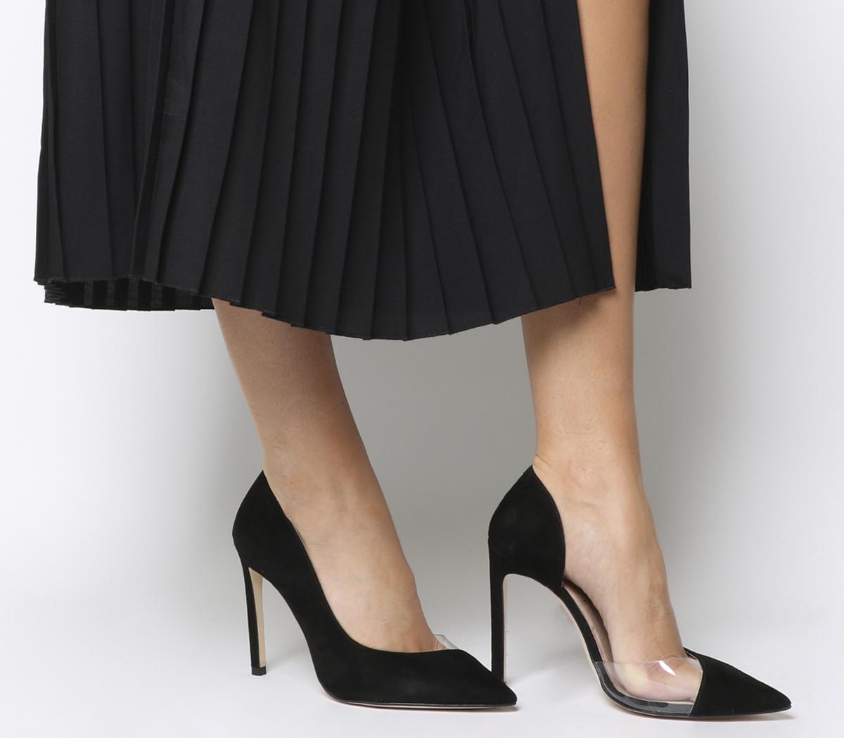 Office Hooked Point Court Heels Black Suede - High Heels