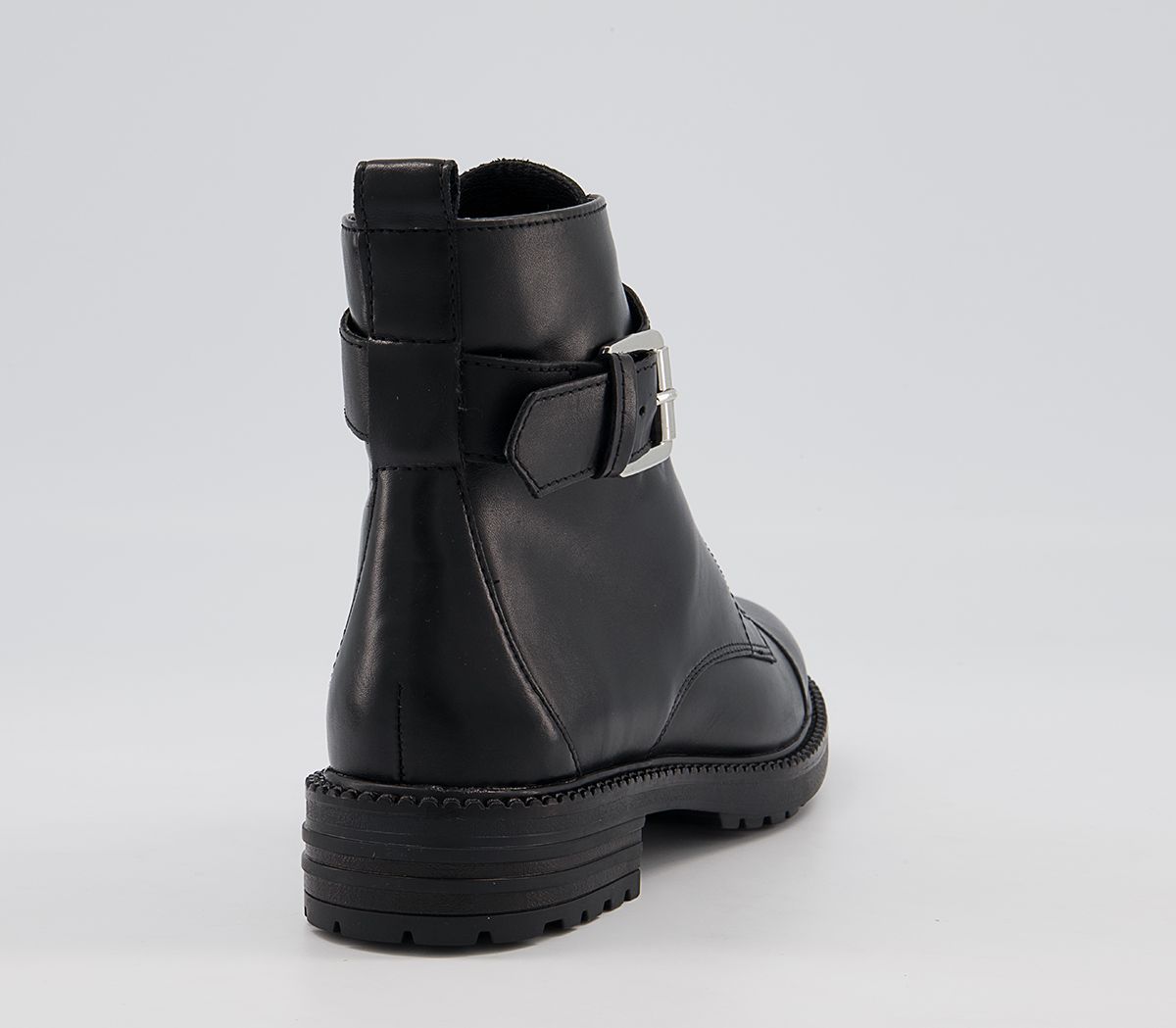 Office Alpaca Buckle Lace up Biker Boots Black Leather - Ankle Boots