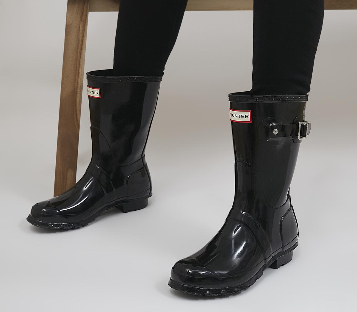 Hunter Womens Original Short Gloss Wellies Black Gloss - Ankle Boots