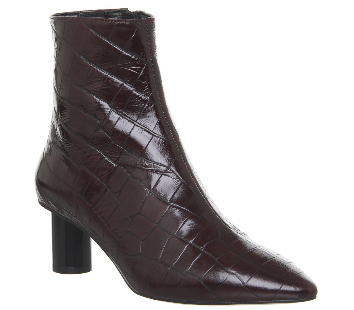 Office Afflict Cylindrical Heel Boots Burgundy Croc Leather - Ankle Boots