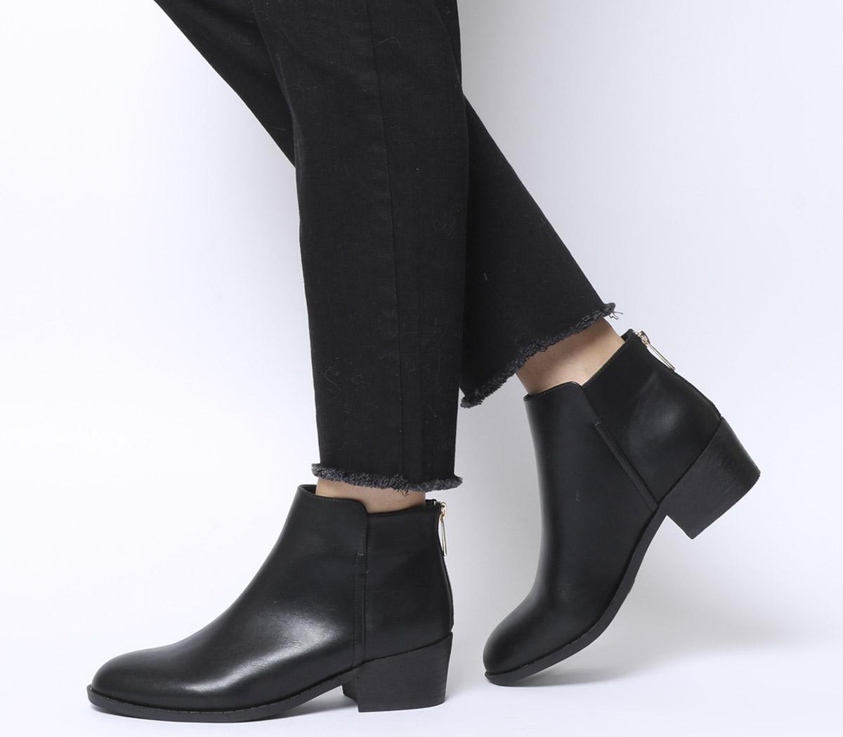 Office Able Back Zip Block Heel Boots Black Ankle Boots