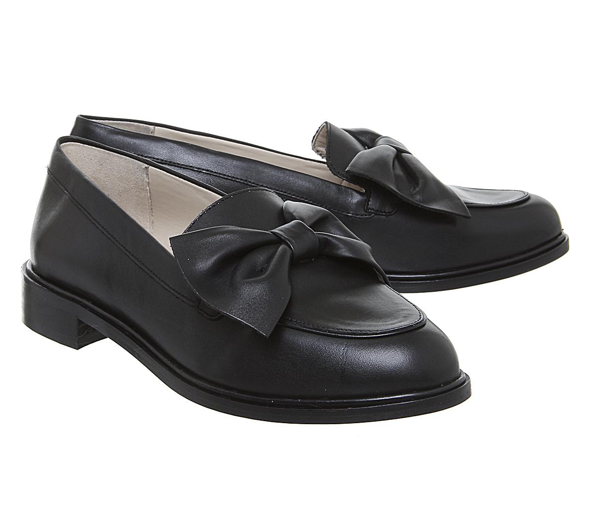 black patent loafers with bow