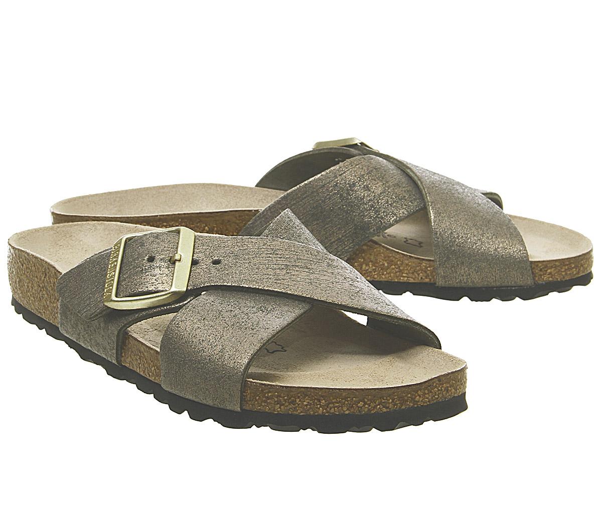 Birkenstock Siena Cross Strap Sandals Washed Metallic Stone Gold Sandalen