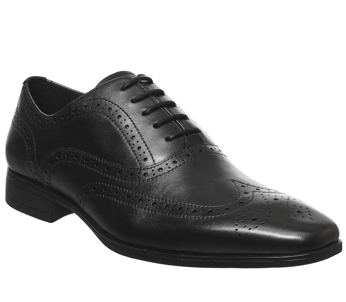 Office Macro Smart Brogues Black Leather - Men’s Smart Shoes