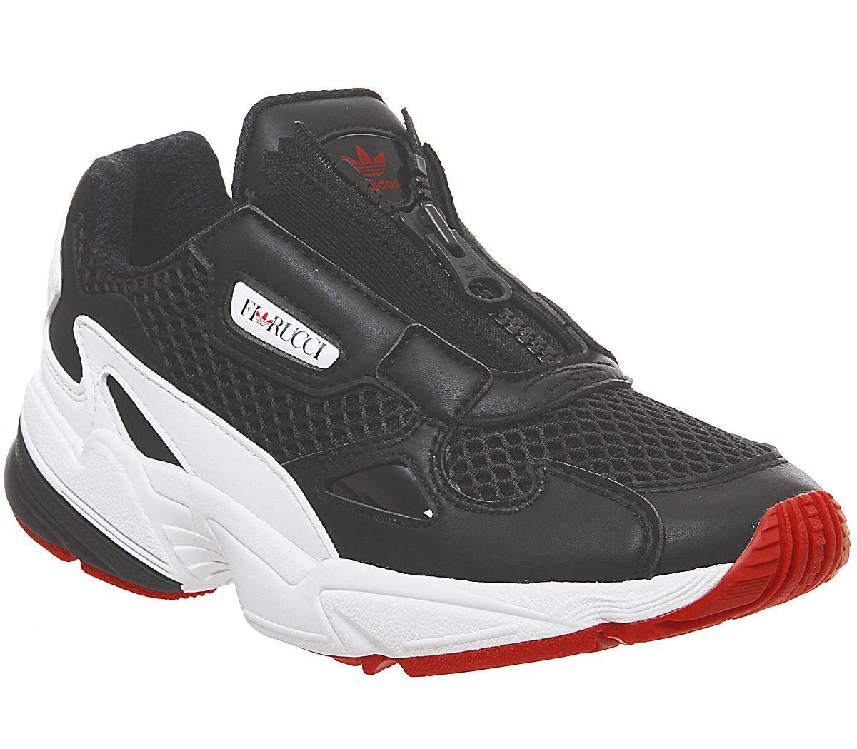 Adidas Falcon Zip Trainers Core Black White Red Hers Trainers