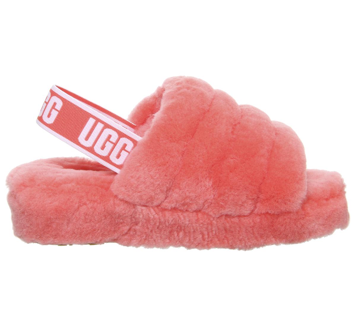 neon coral ugg slides