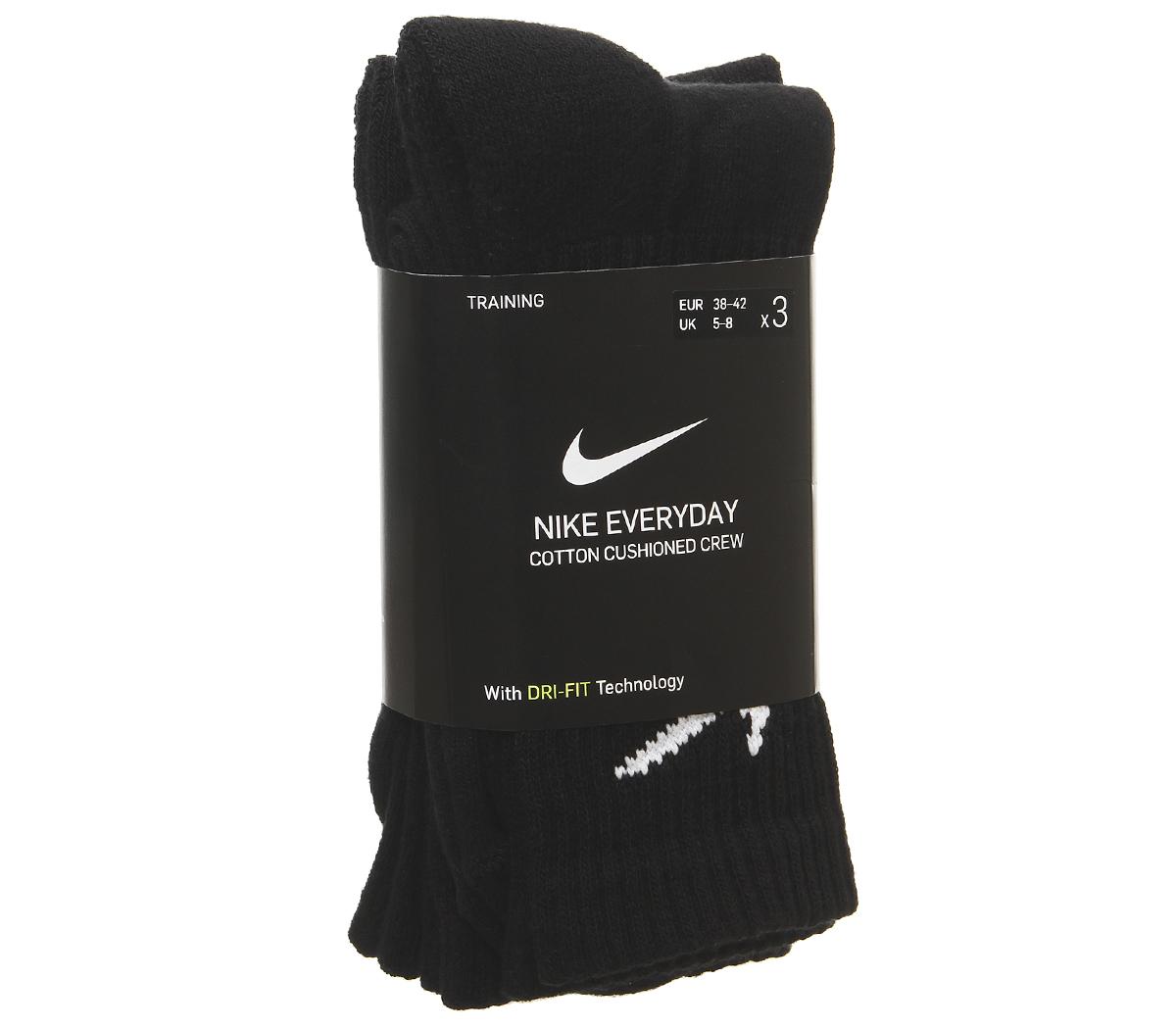 Nike Nike Dri Fit Cushion Crew 3 Pack Socks Black White Accessories