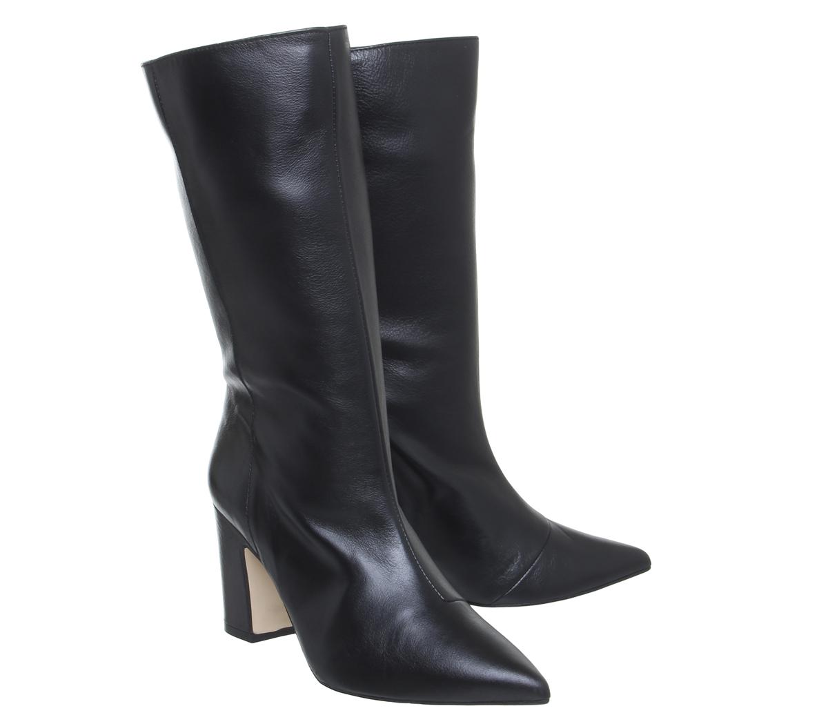 Office Karma Calf Block Heel Boots Black Leather - Knee High Boots