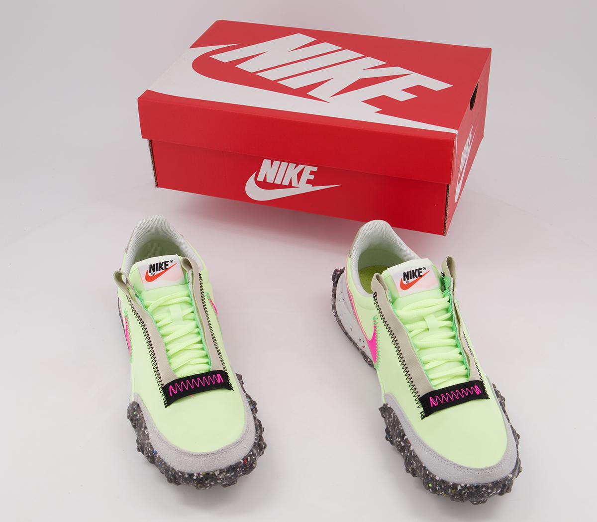 Nike Waffle Racer Crater Trainers Barely Volt Pink Blast Black - Unisex Sports