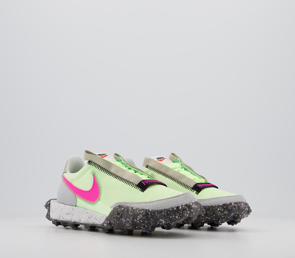 Nike Waffle Racer Crater Trainers Barely Volt Pink Blast Black - Unisex Sports
