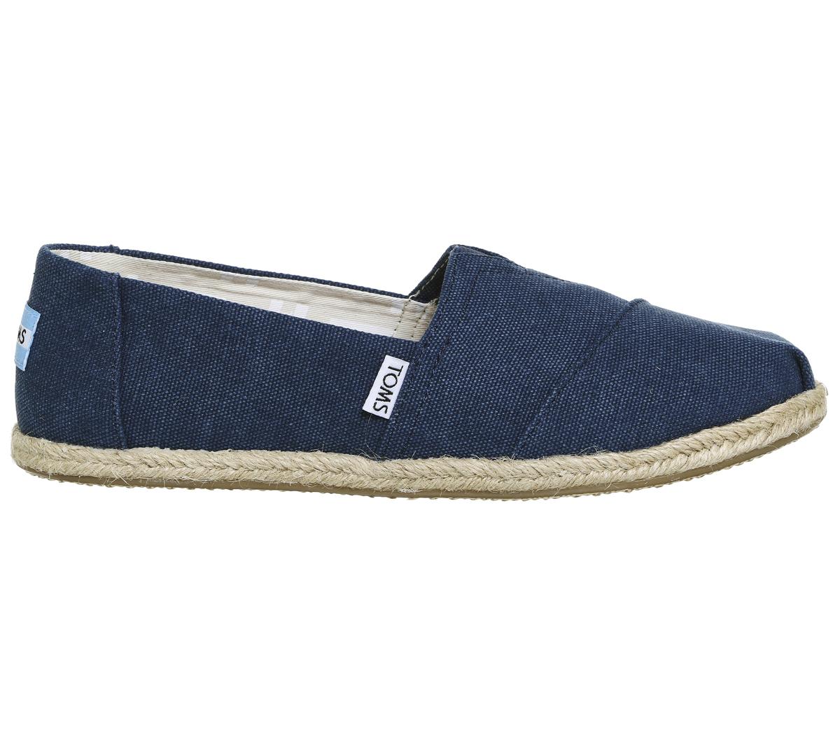 TOMS Seasonal Classic Slip On Washed Navy Canvas Rope Sole - Flat Shoes ...