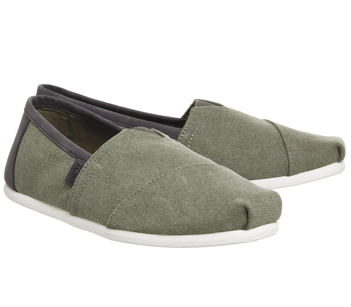 Toms Toms Classic Slip Ons Olive Washed Canvas Trim - Casual