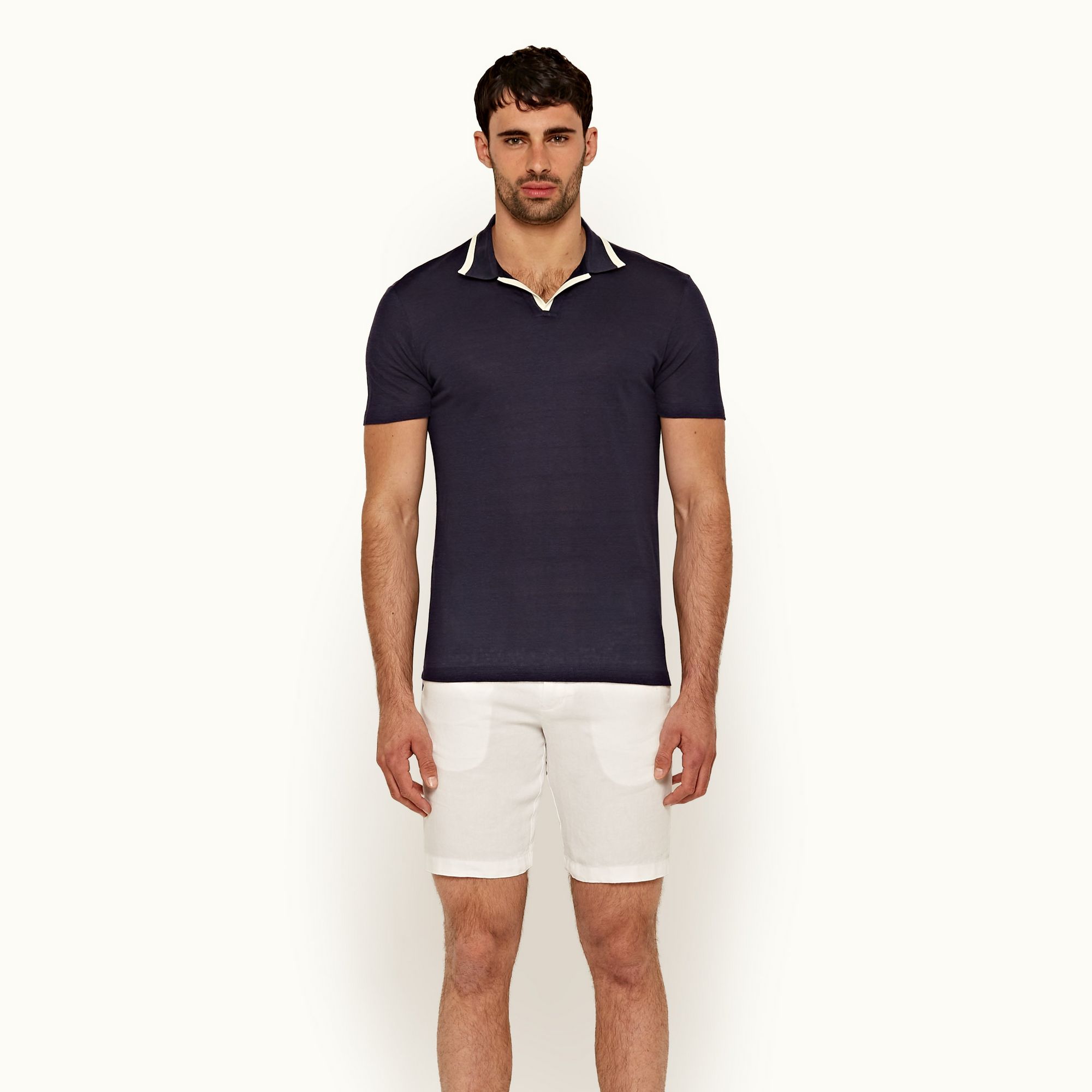 Felix Linen - Navy Resort Collar Linen Polo Shirt | Orlebar Brown