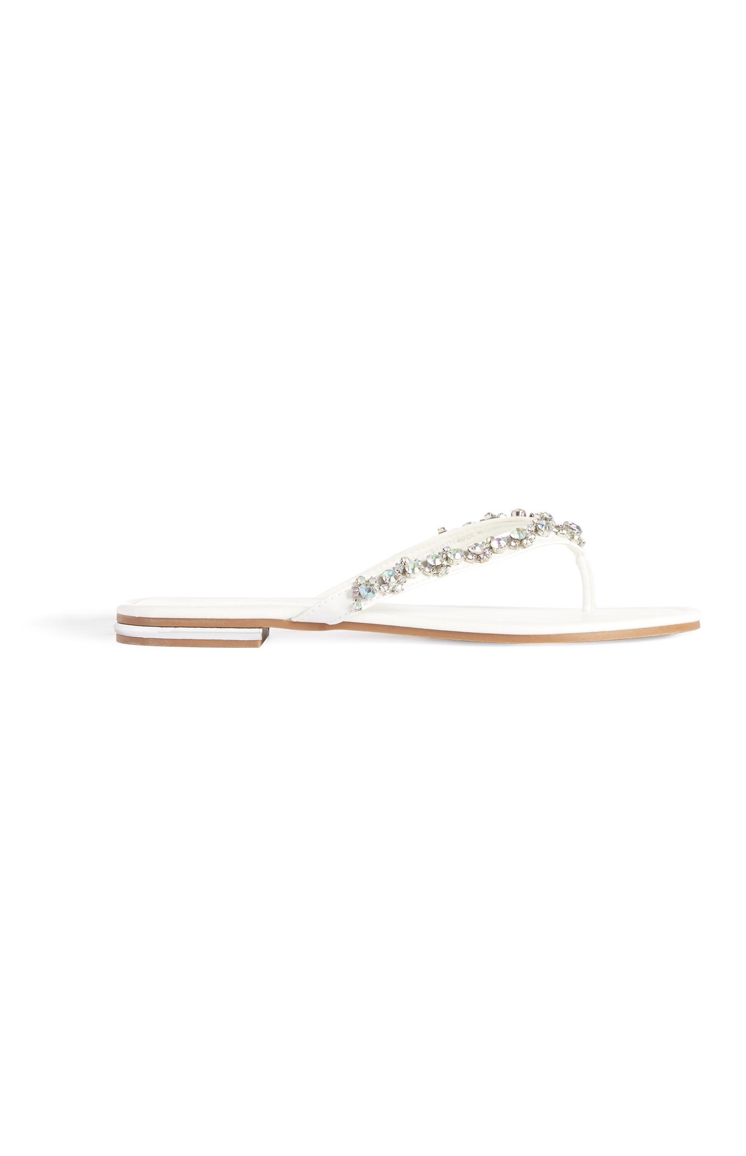 white diamante flip flops