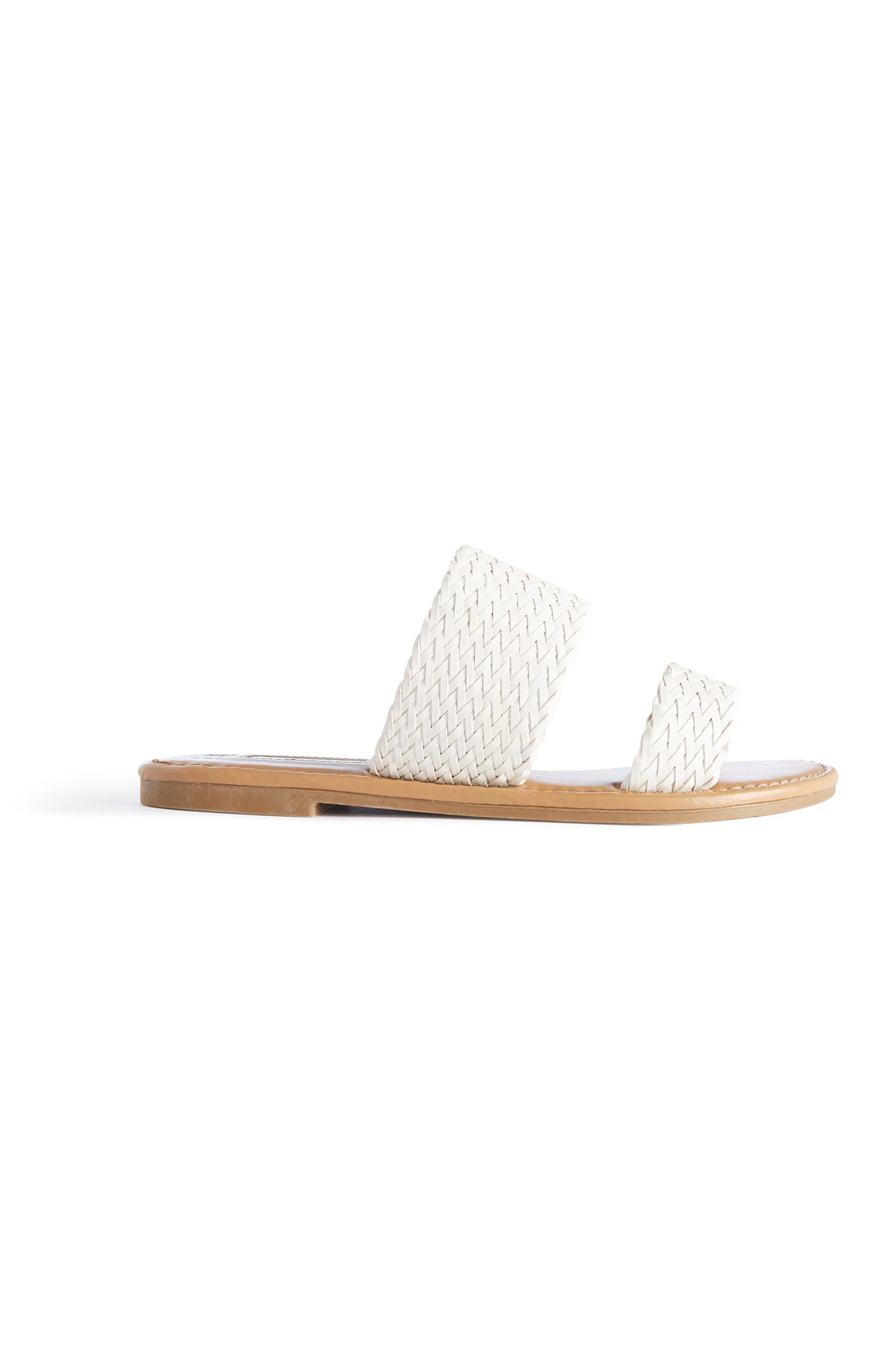 white woven mule shoes