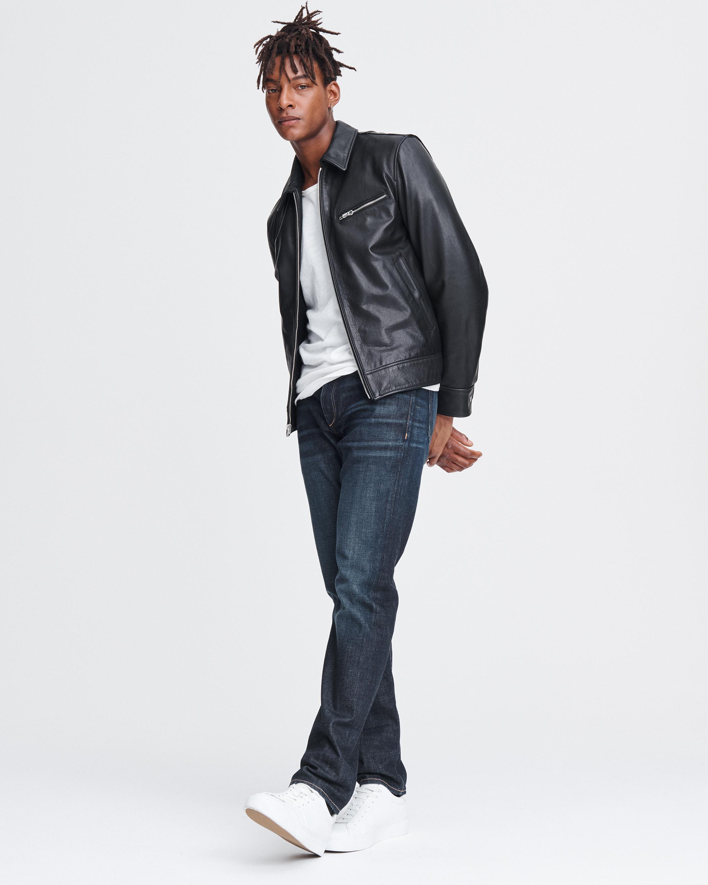 rag and bone denim jacket with leather sleeves