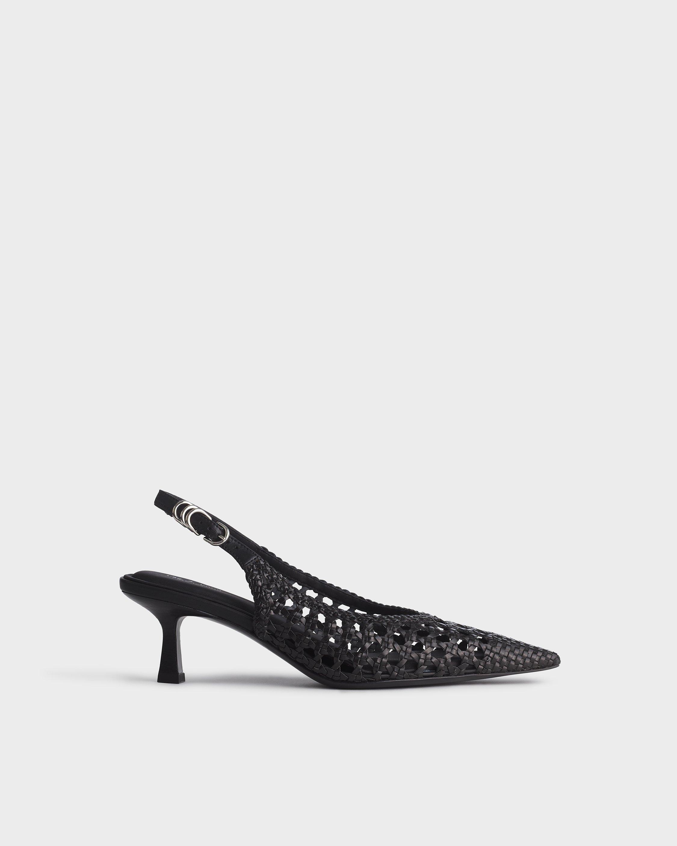 55mm Brynn Woven Leather Slingback Pumps