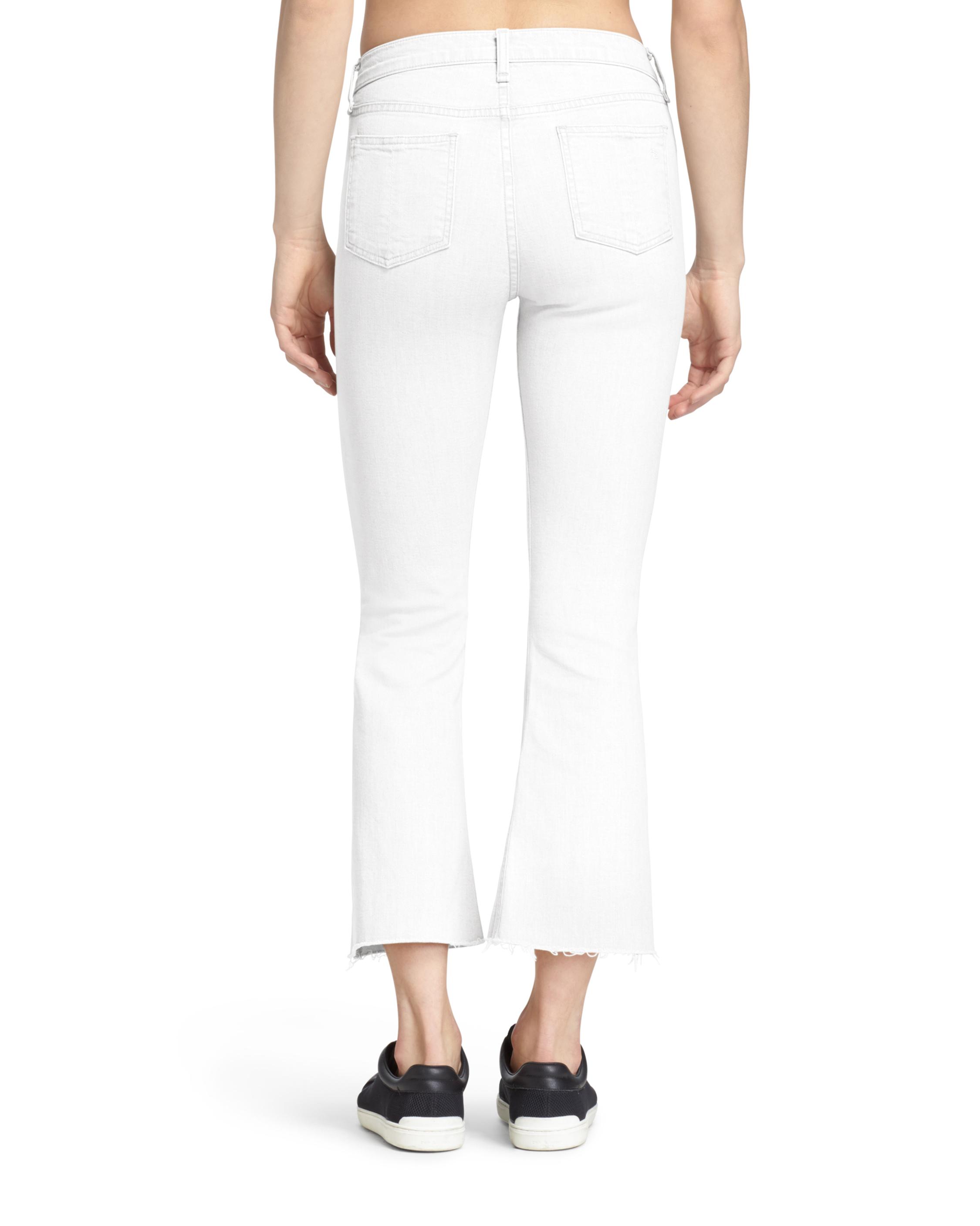 white cropped jeans with frayed hem
