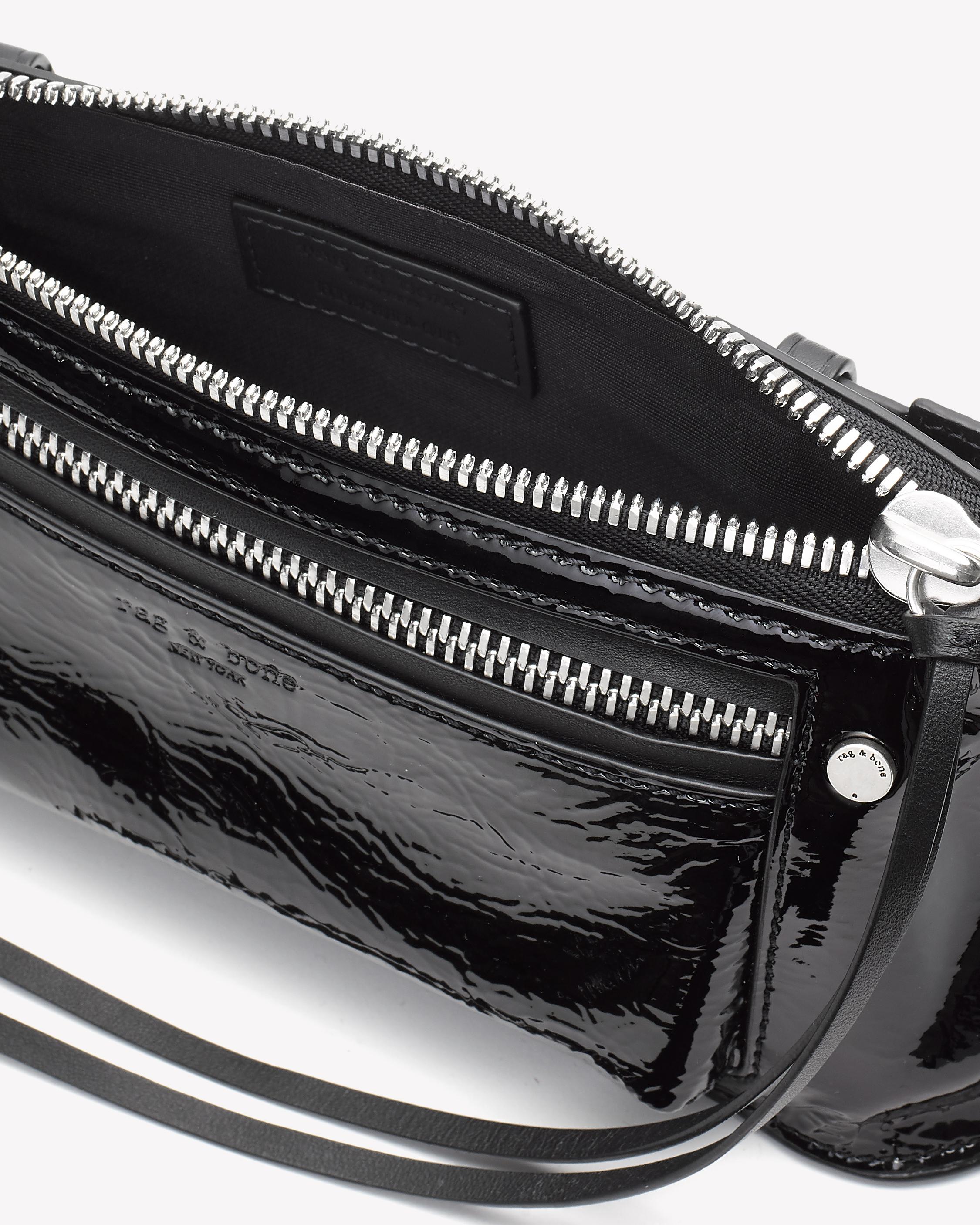 black patent leather fanny pack