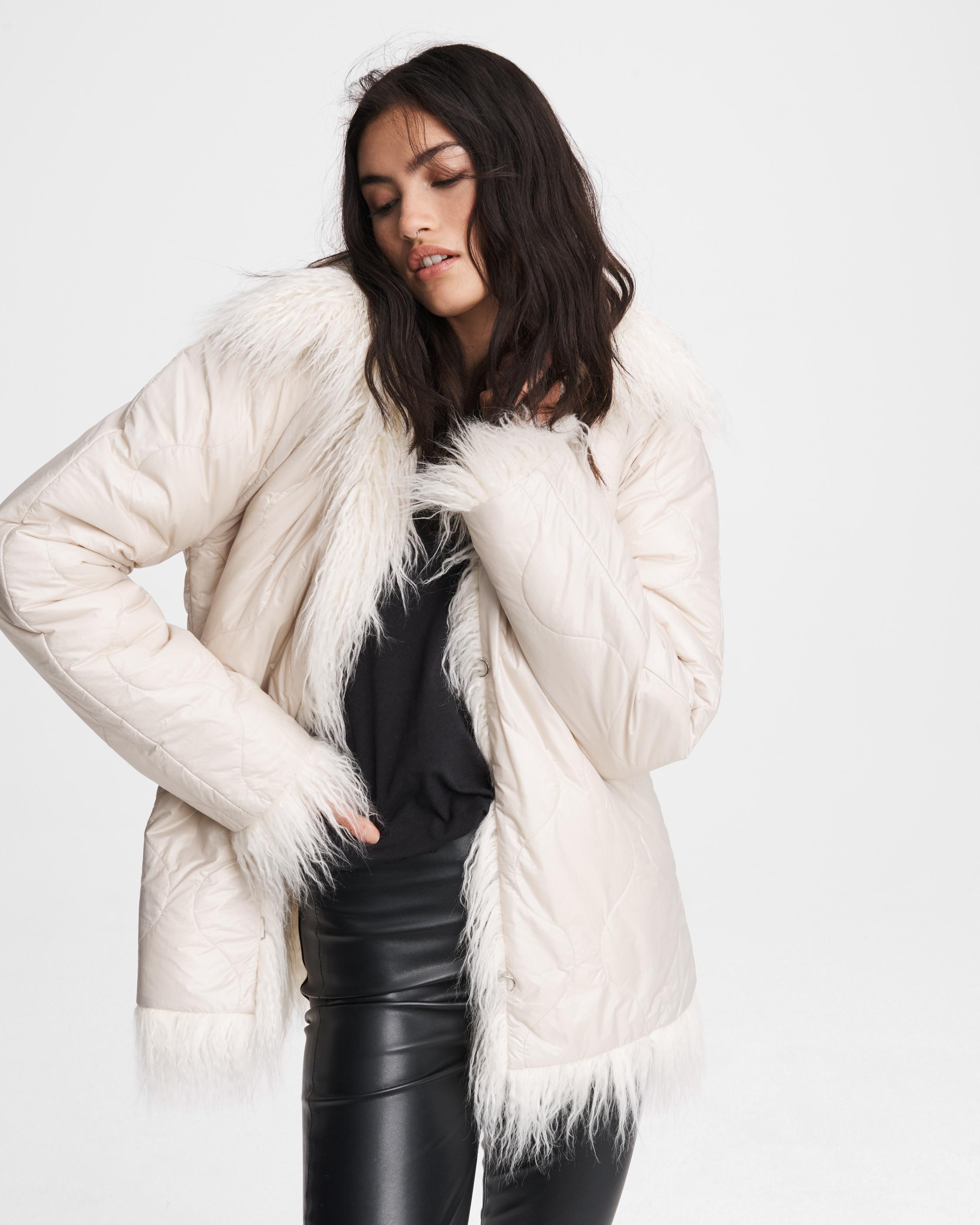 mongolian faux fur coat white