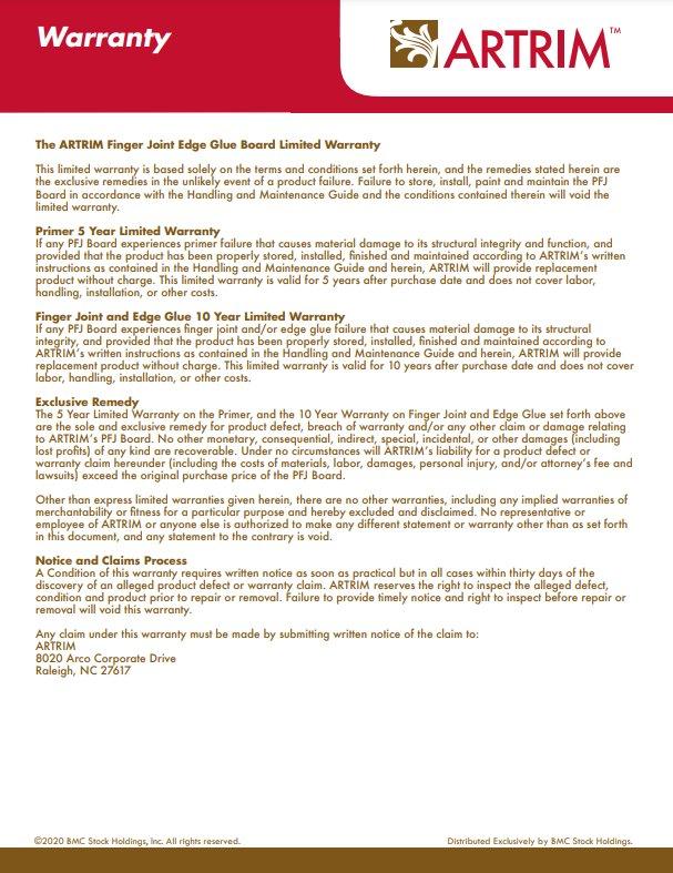 ARTRIM Finger Joint Edge Glue Board Warranty