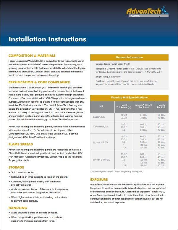 AdvanTech® Flooring Installation Instructions