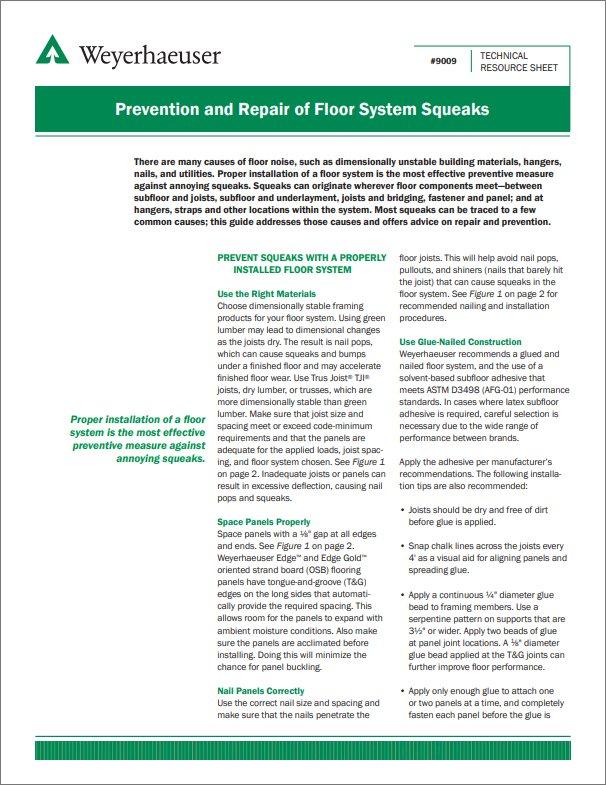 Weyerhaeuser - Prevention and Repair of Floor System Squeaks