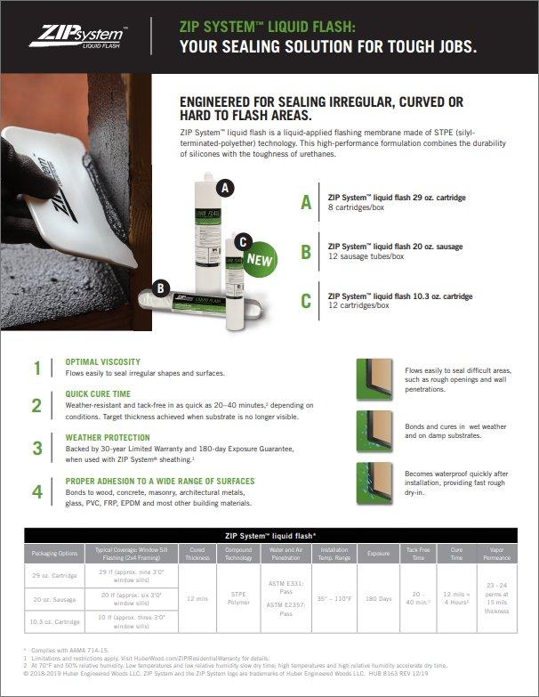 Zip System® Liquid Flash Sales Sheet