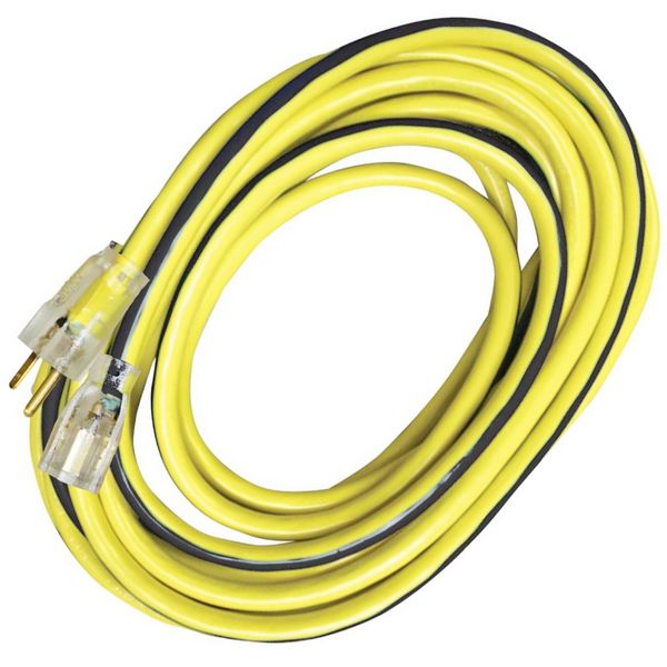 Voltec 05-00365 12/3 SJTW Outdoor Extension Cord with Lighted End 50-Foot Yellow with Blue Stripe 