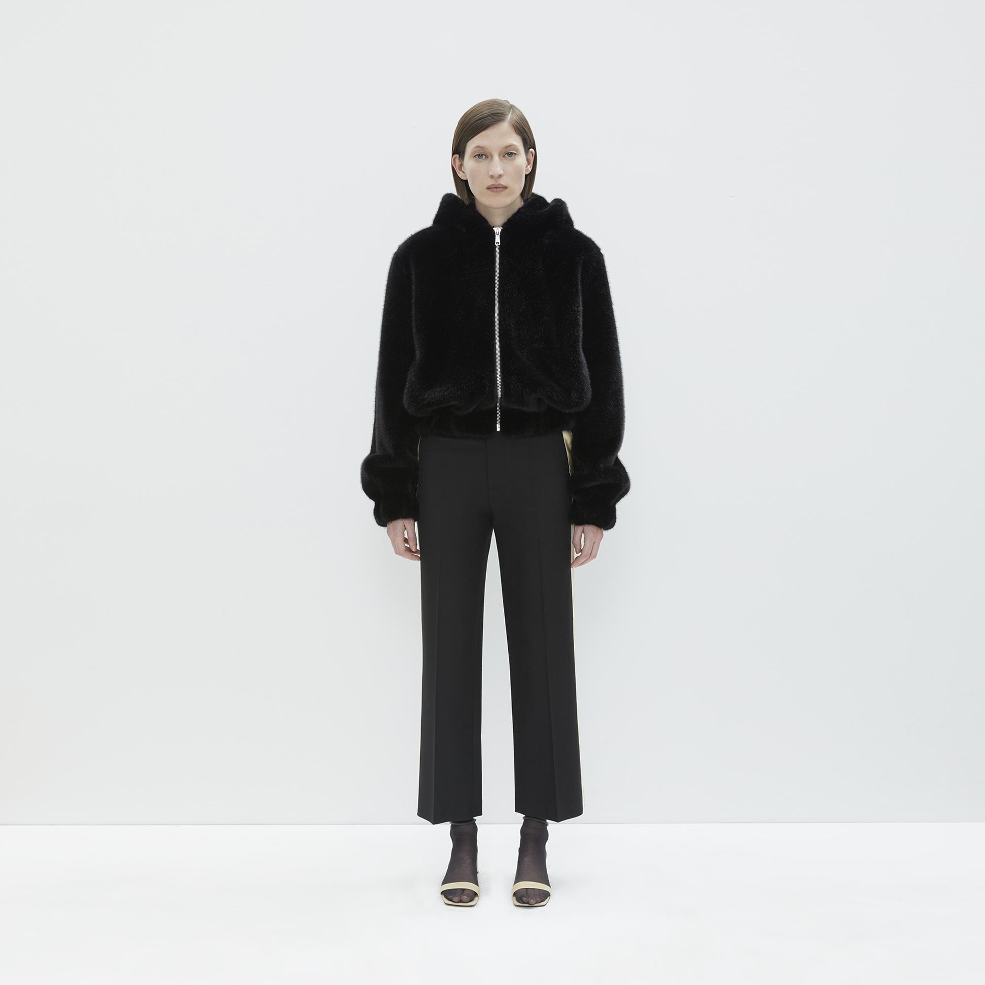 helmut lang faux fur hooded bomber jacket