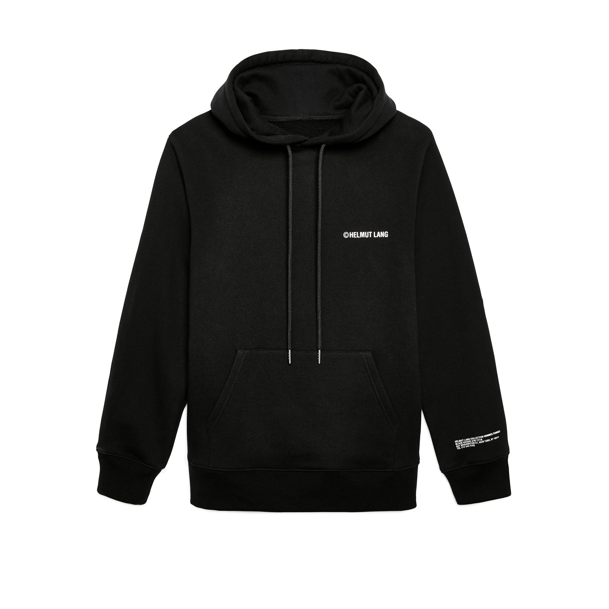 black hoodie with white drawstring