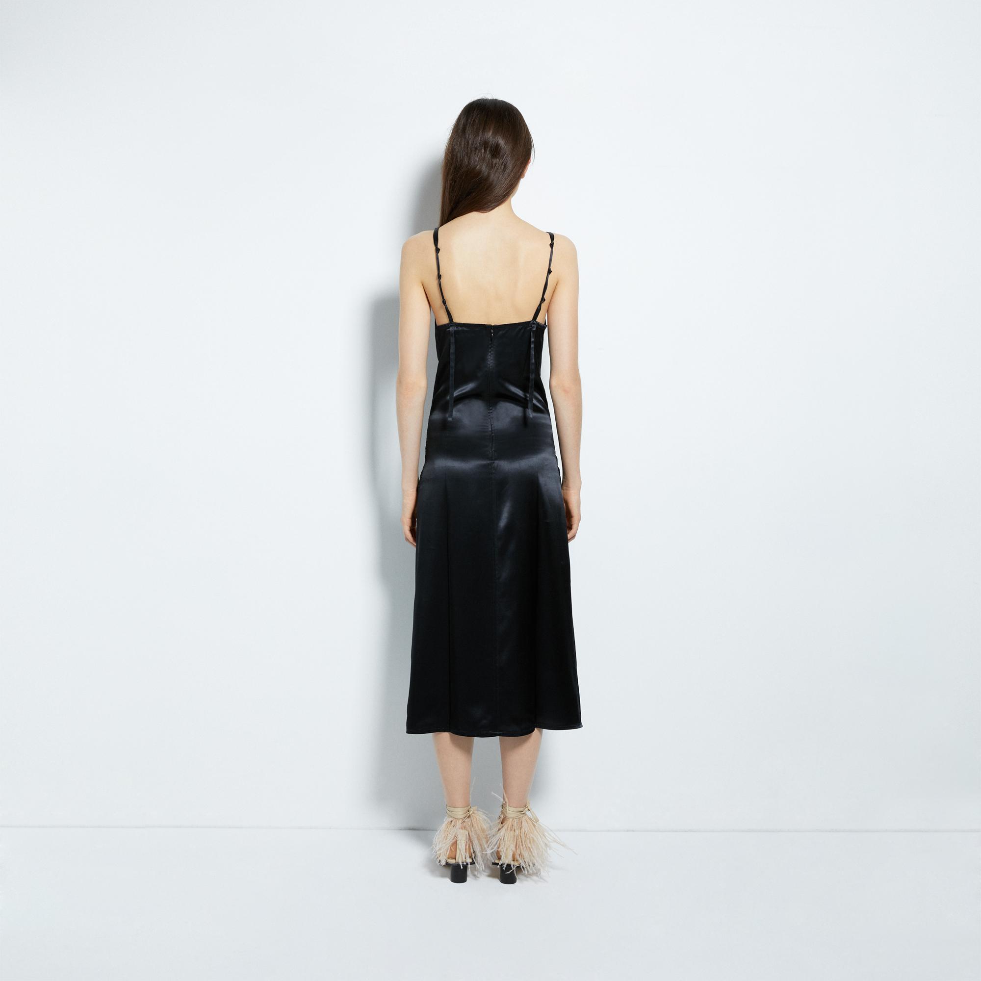 black ruched slip dress