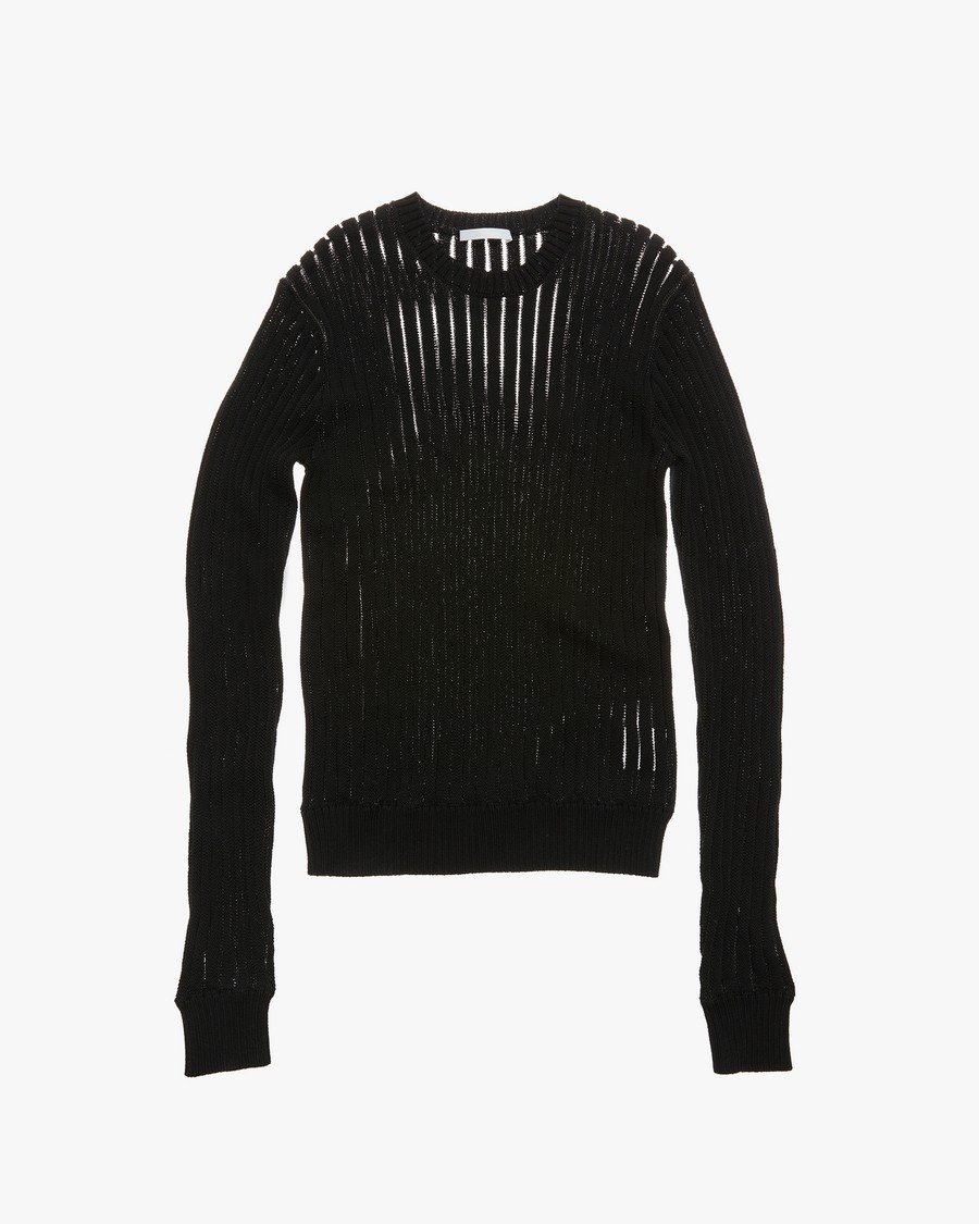Helmut Lang Transparent Striped Crewneck Sweater in Black | WWW ...