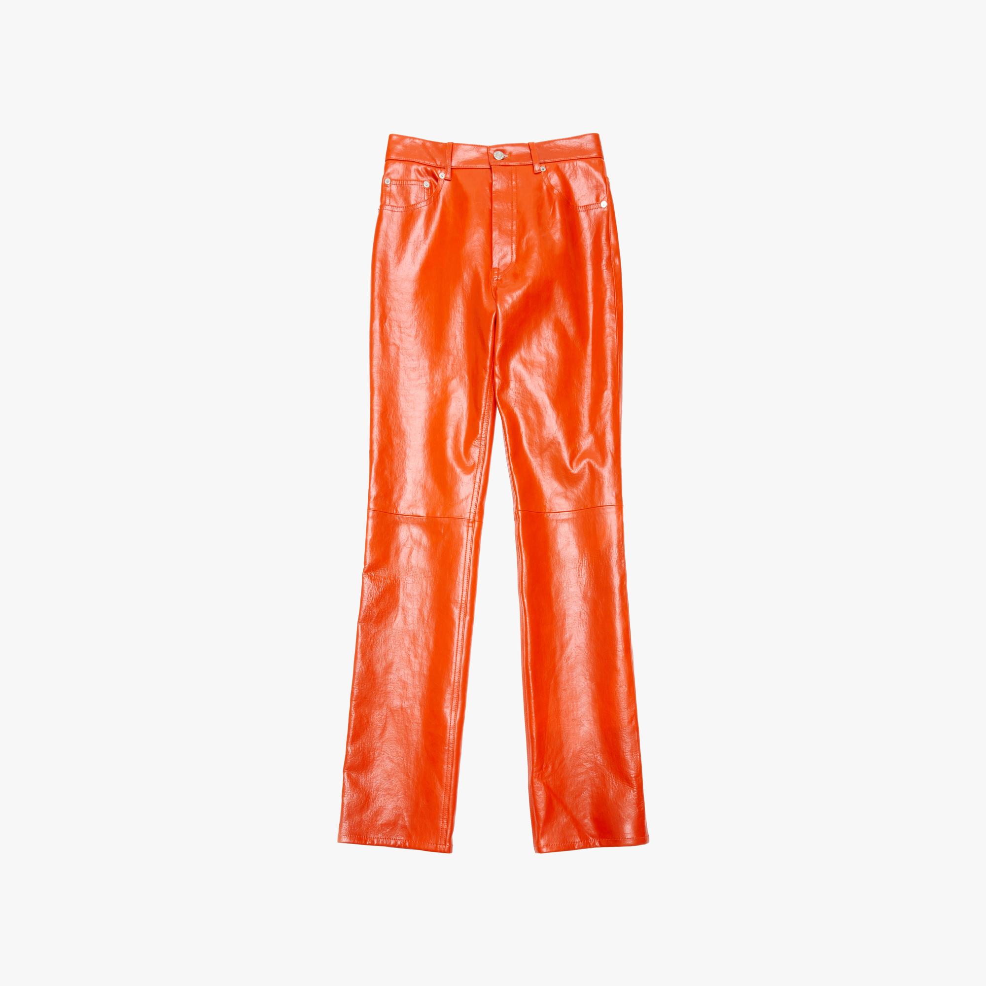 orange patent leather pants
