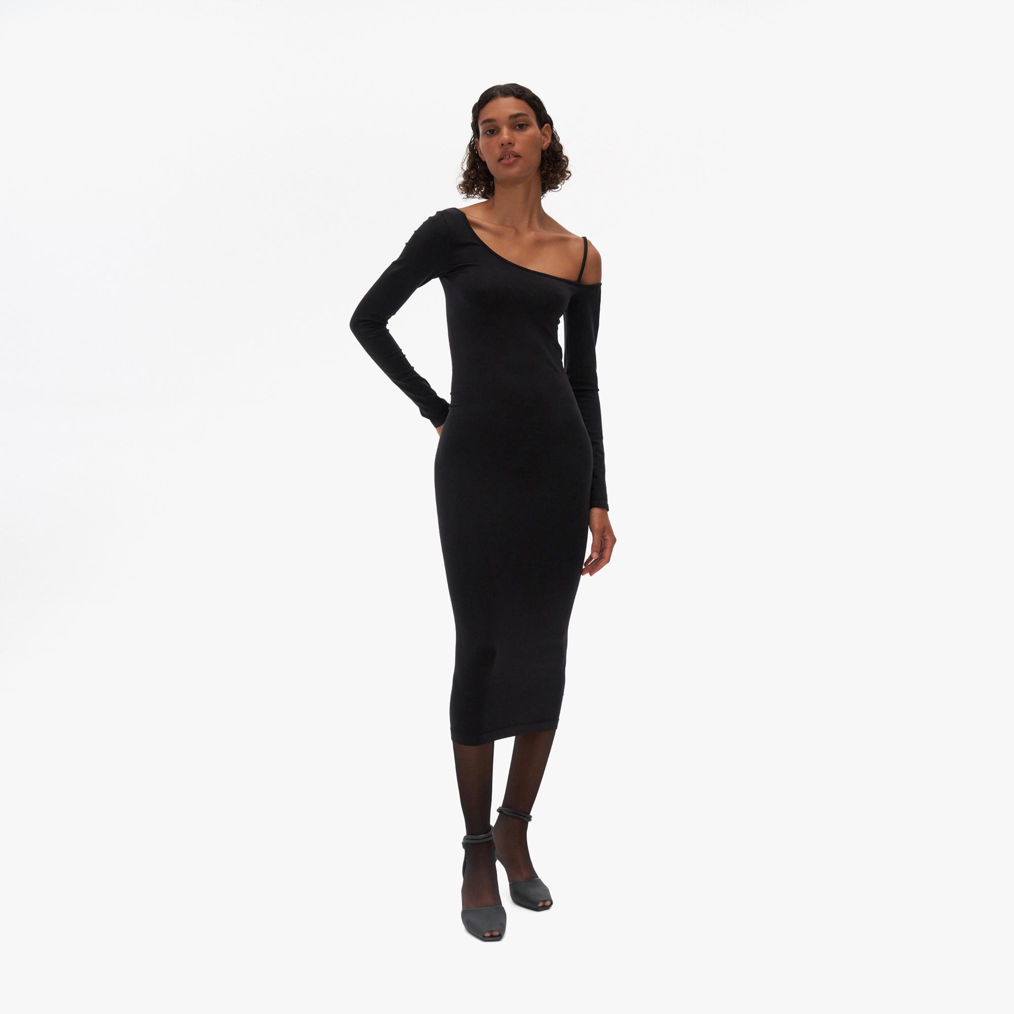 one shoulder dress with long sleeve