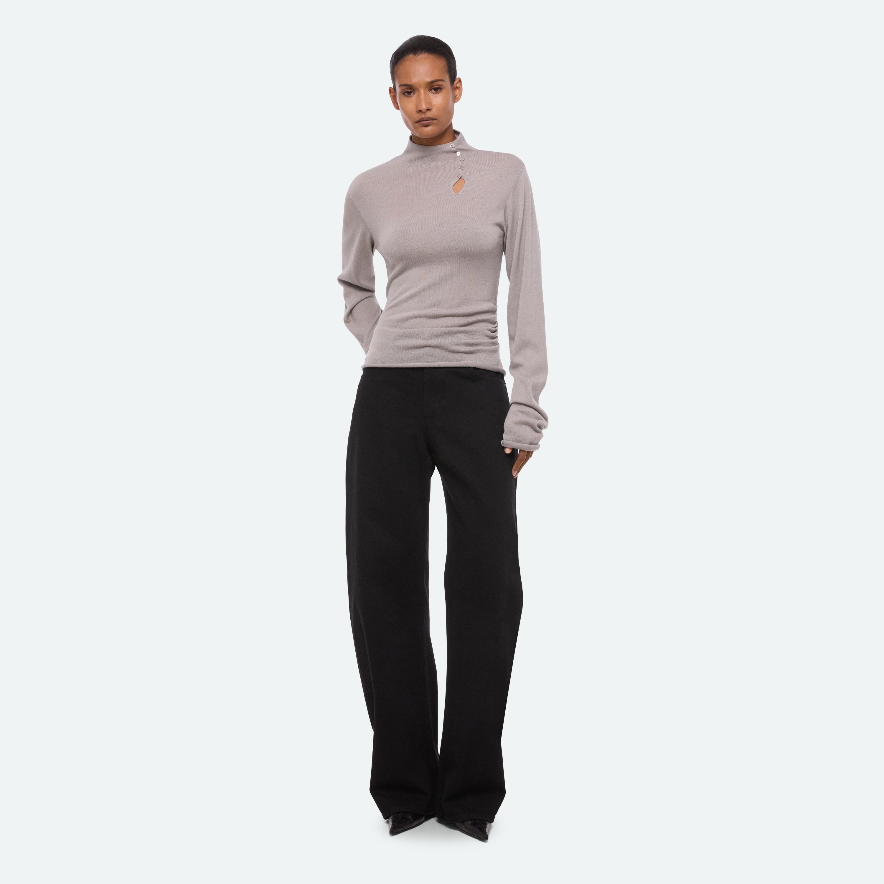 Asymmetric Button Mock-Neck Knit Top