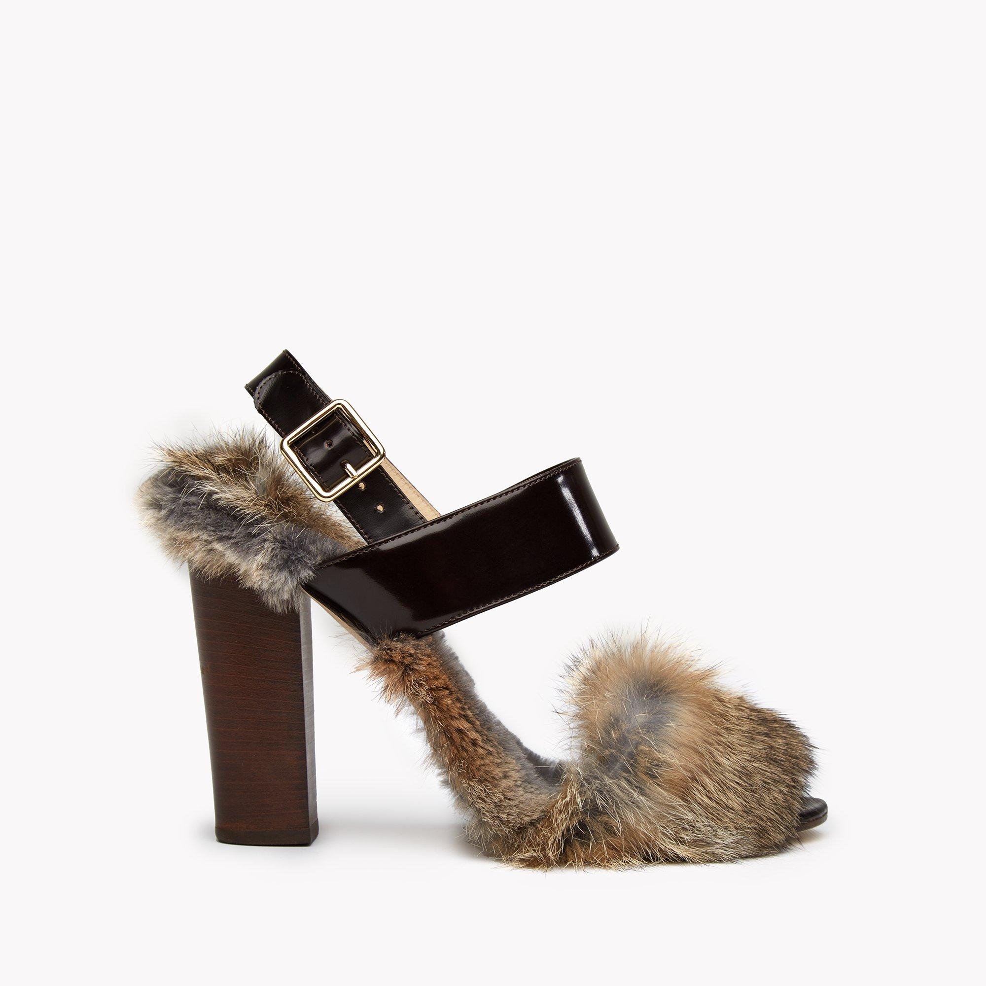 Double Strap Sandal in Spazzalato Leather and Fur